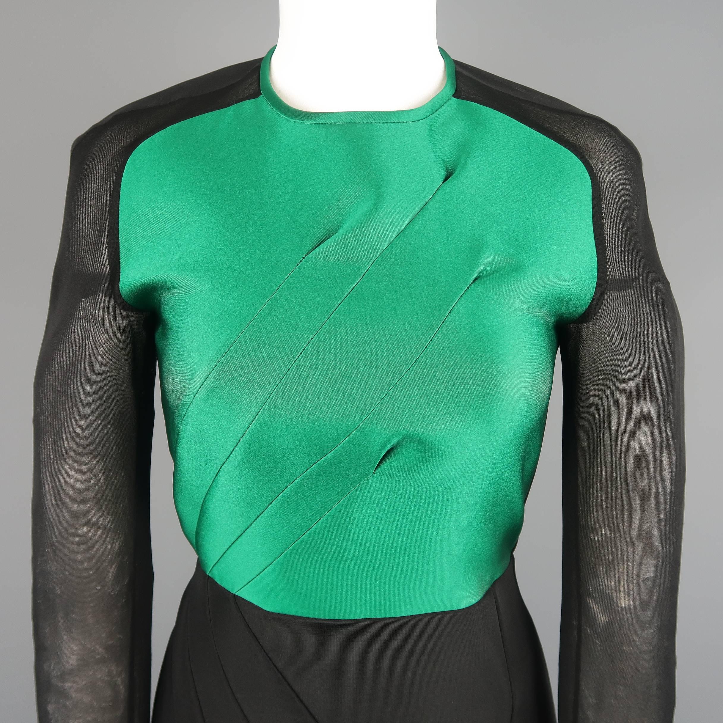 ANTONIO BERARDI Size S Black & Green Neoprene Sheer Long Sleeve Dress 2
