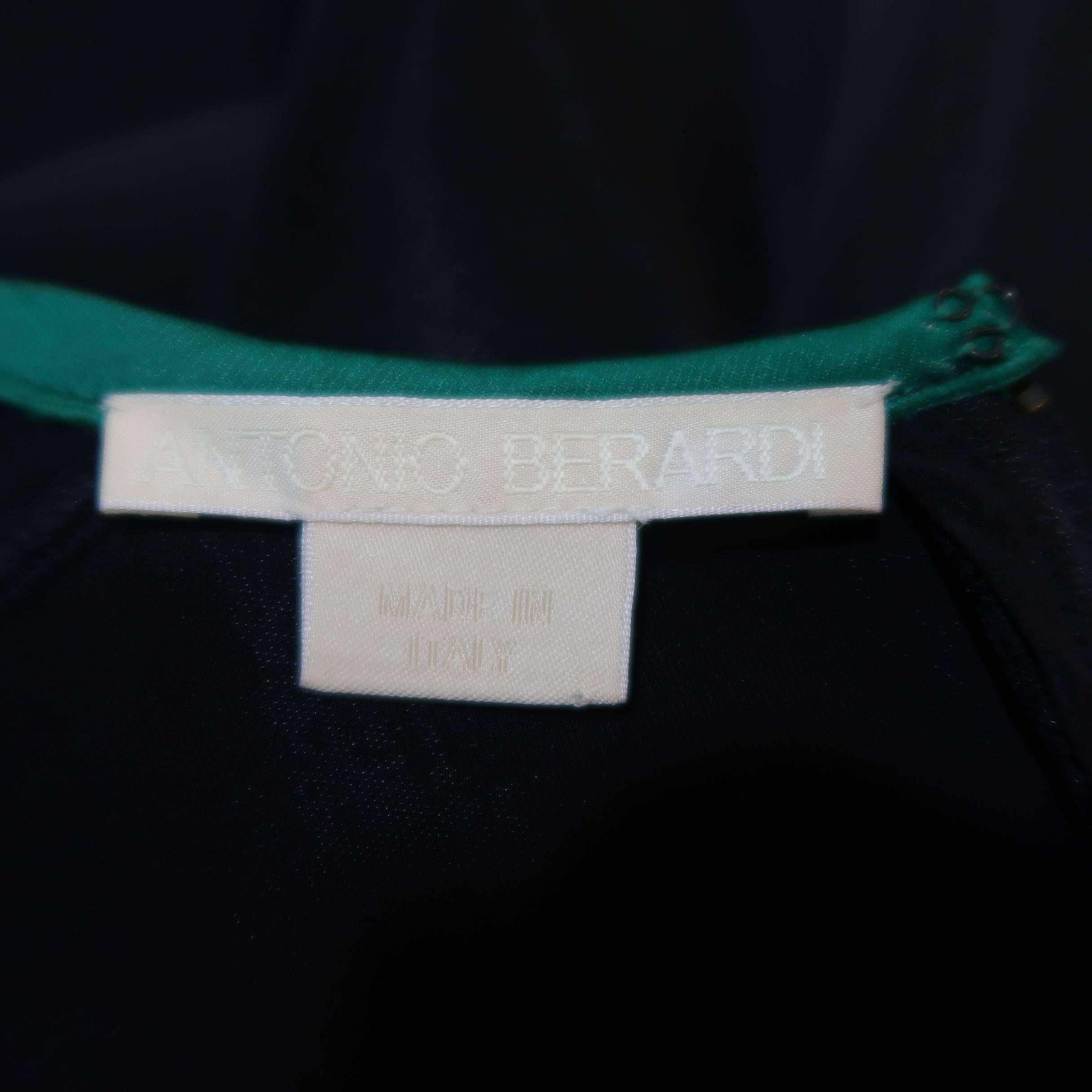 ANTONIO BERARDI Size S Black & Green Neoprene Sheer Long Sleeve Dress 1