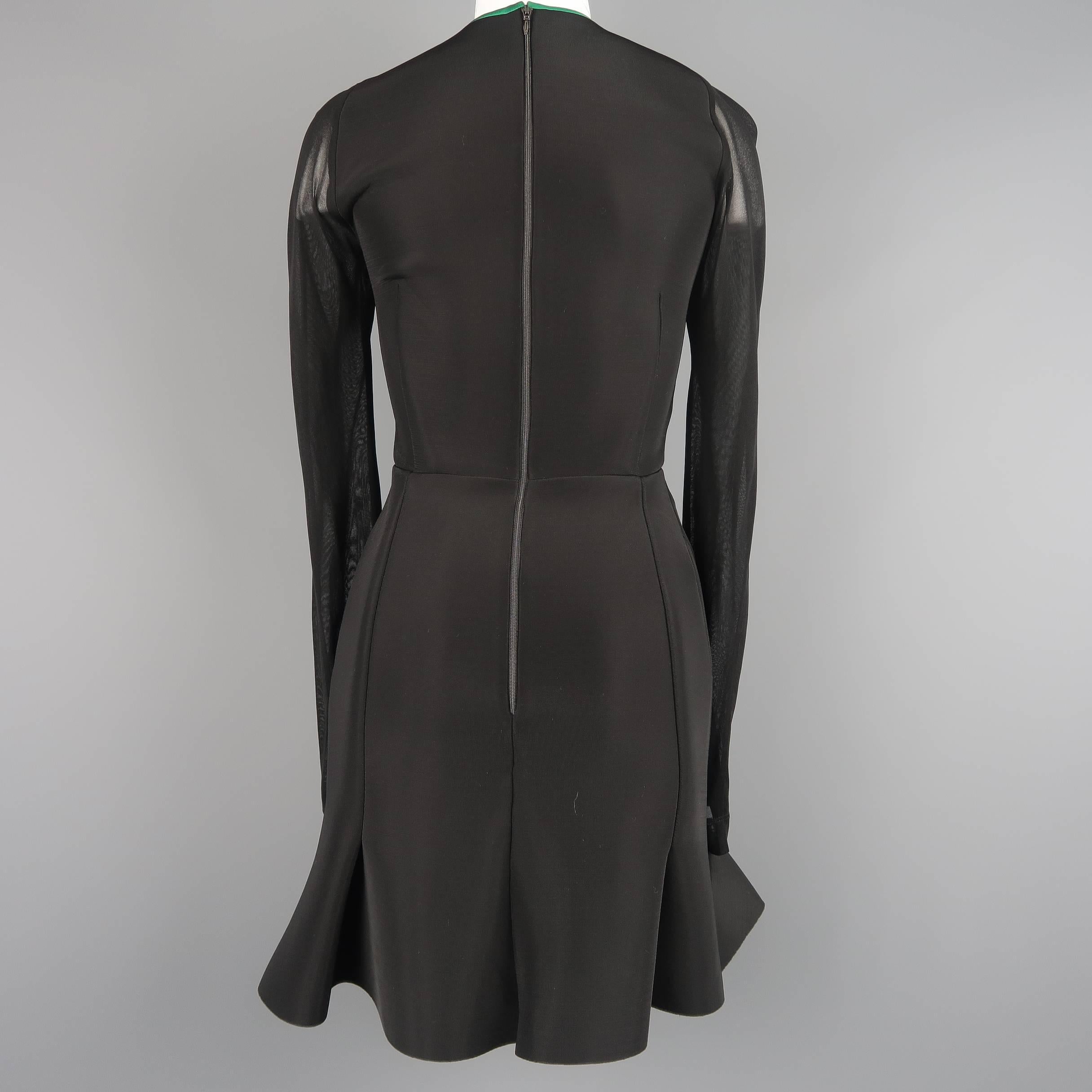 ANTONIO BERARDI Size S Black & Green Neoprene Sheer Long Sleeve Dress In Excellent Condition In San Francisco, CA