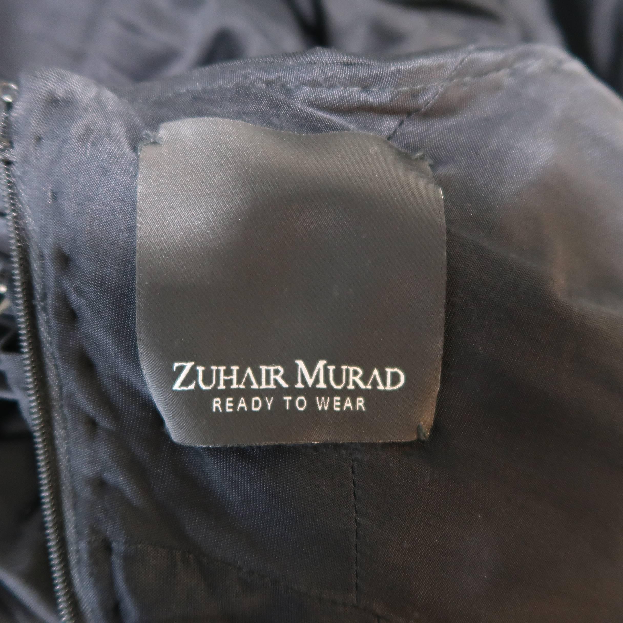 ZUHAIR MURAD Size 2 Black Draped Rhinestone Shoulder One Sleeve Cocktail Dress 4