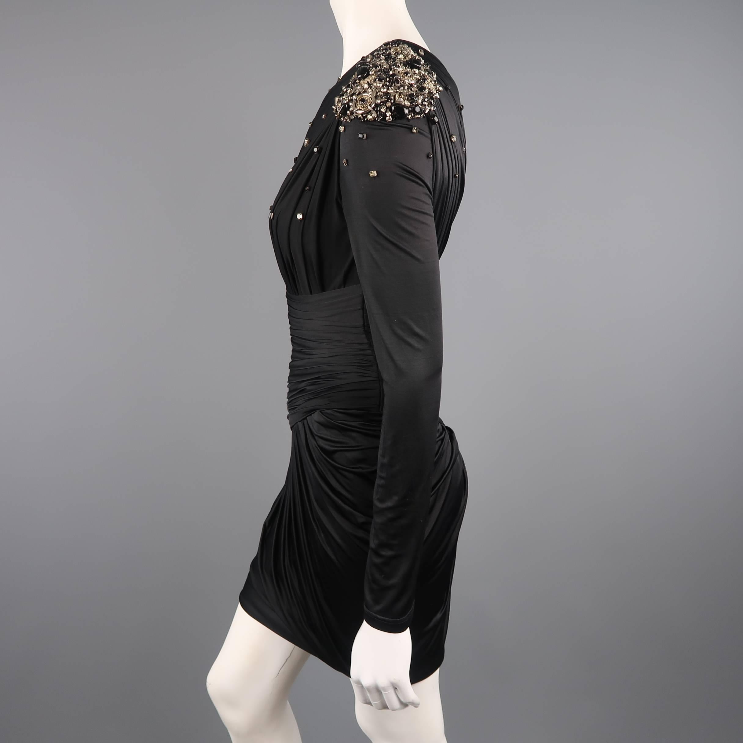 Women's ZUHAIR MURAD Size 2 Black Draped Rhinestone Shoulder One Sleeve Cocktail Dress
