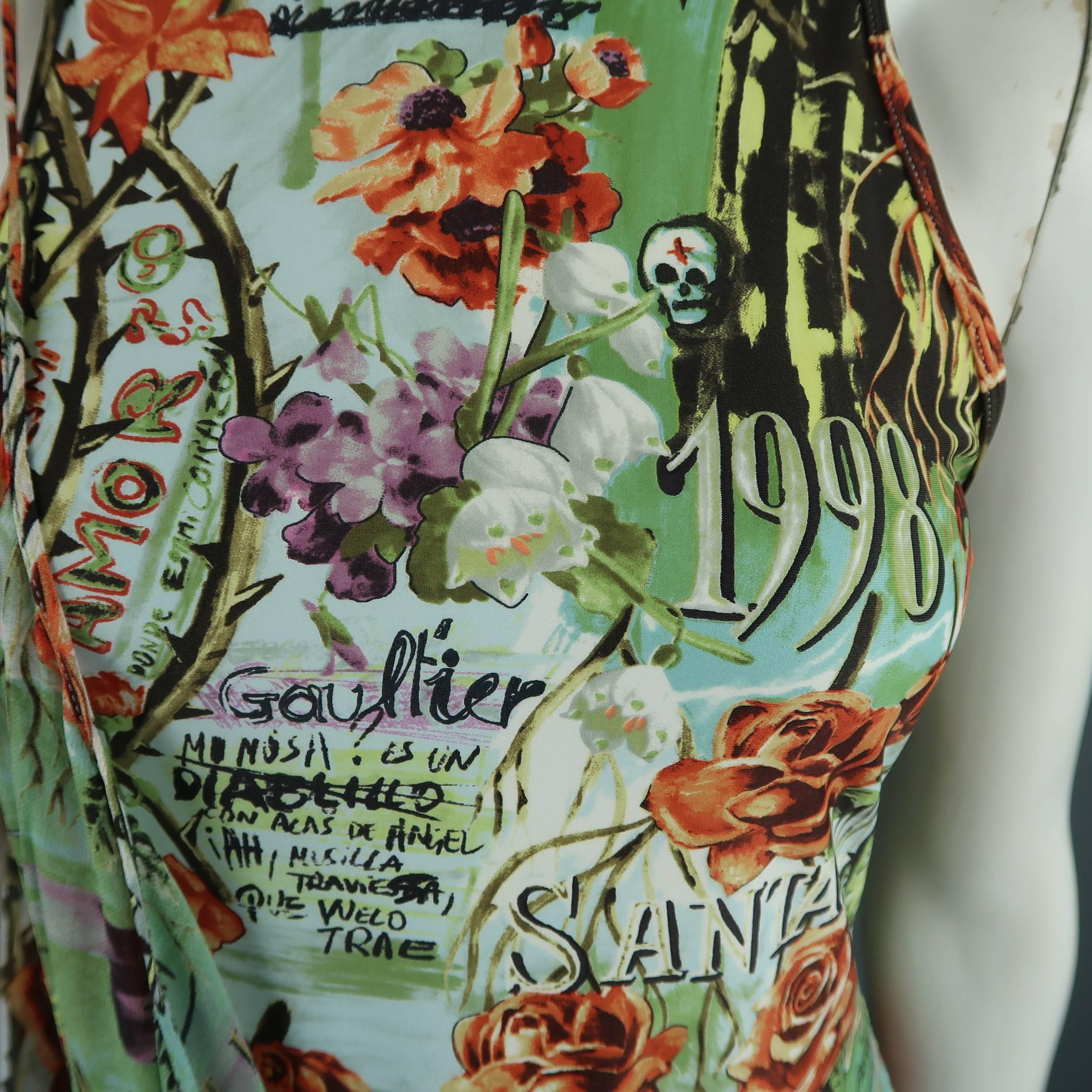 Women's or Men's Jean Paul Gaultier Frida Kahlo Print Chiffon Layer Dress, Spring 1998 Runway 