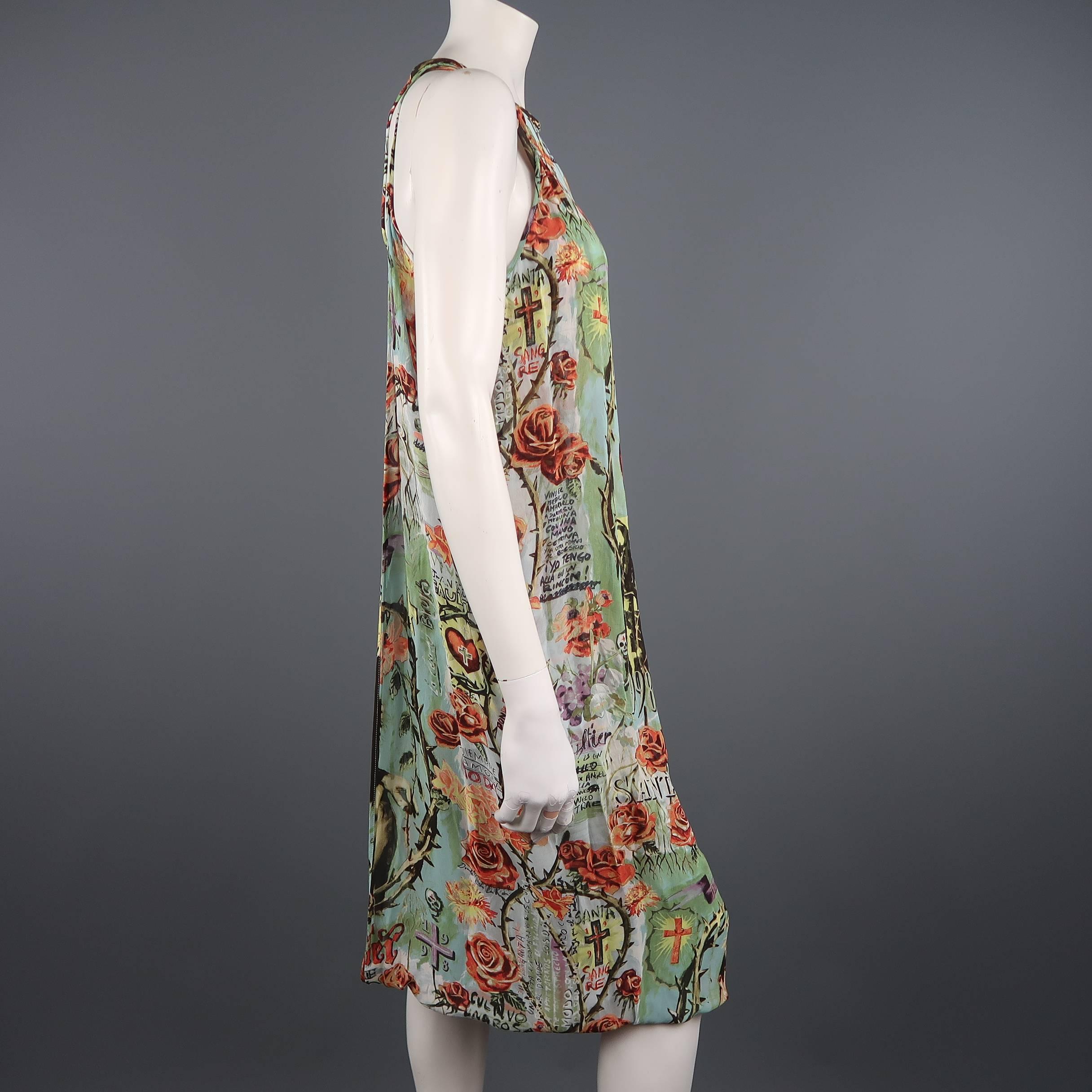 Jean Paul Gaultier Frida Kahlo Print Chiffon Layer Dress, Spring 1998 Runway  1