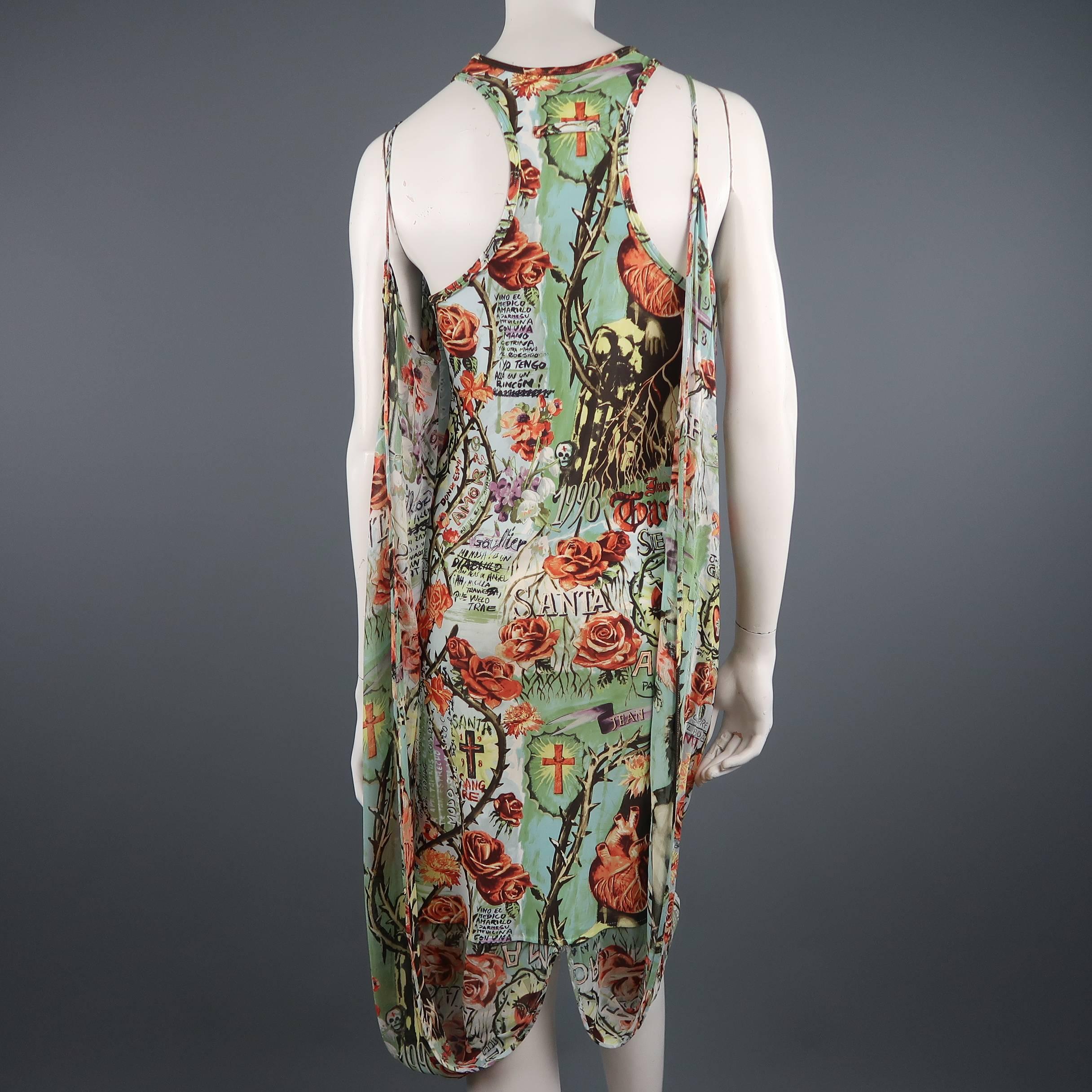 Jean Paul Gaultier Frida Kahlo Print Chiffon Layer Dress, Spring 1998 Runway  5