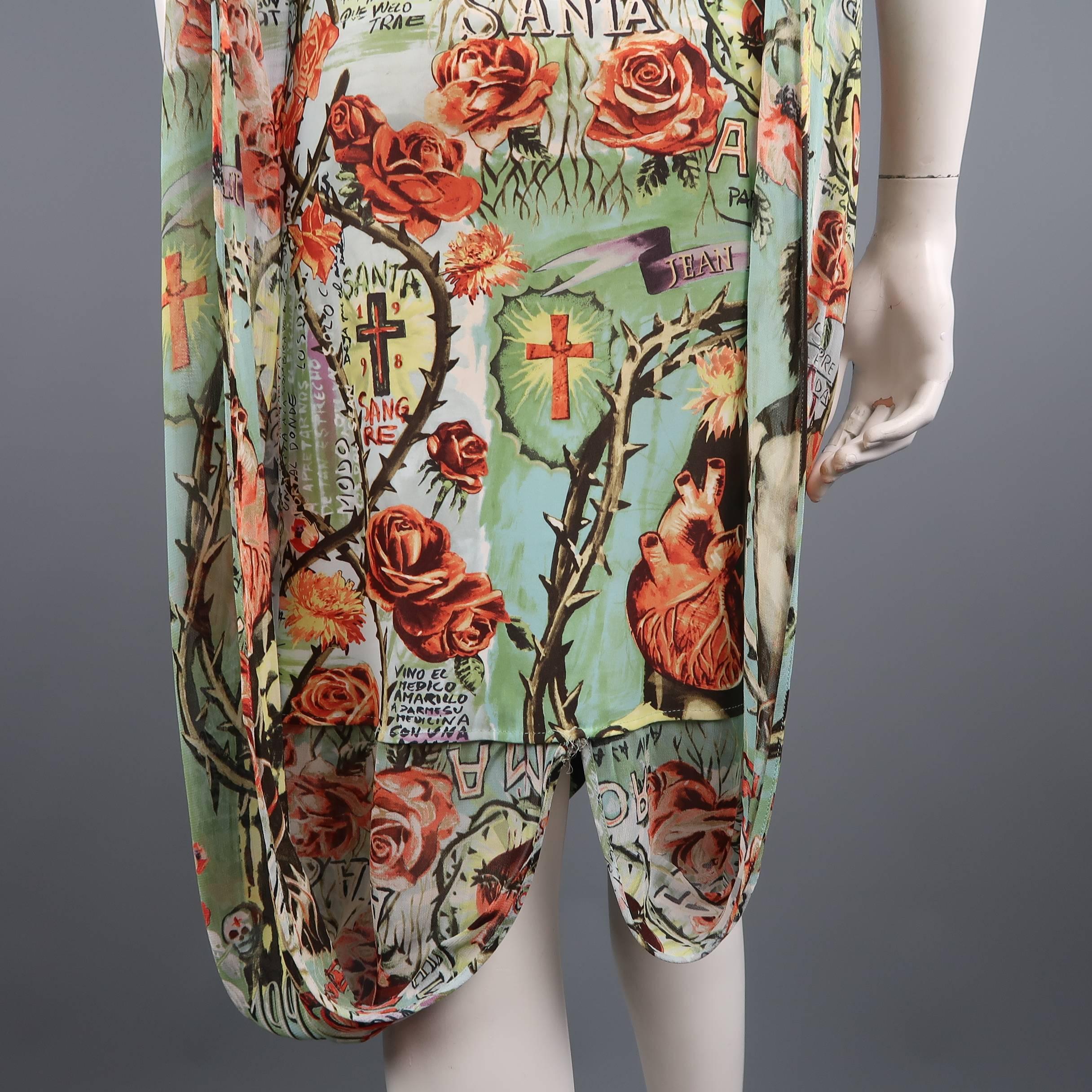 Jean Paul Gaultier Frida Kahlo Print Chiffon Layer Dress, Spring 1998 Runway  6