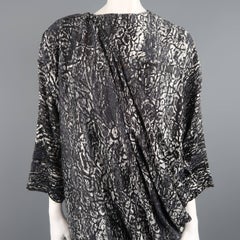 GIANNI VERSACE Size 8 Grey Marbled Cheetah Draped Satin Shift Cocktail Dress
