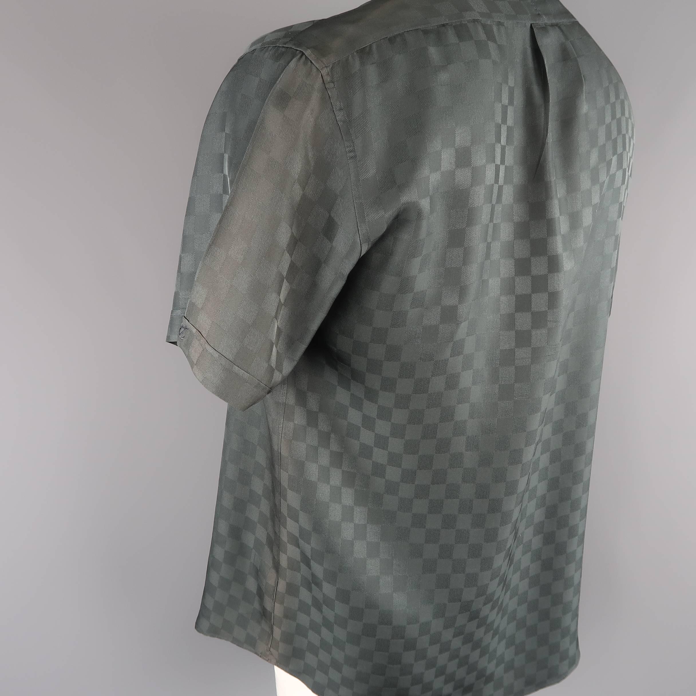 Gray Louis Vuitton Charcoal Damier Checkered Silk Short Sleeve Shirt