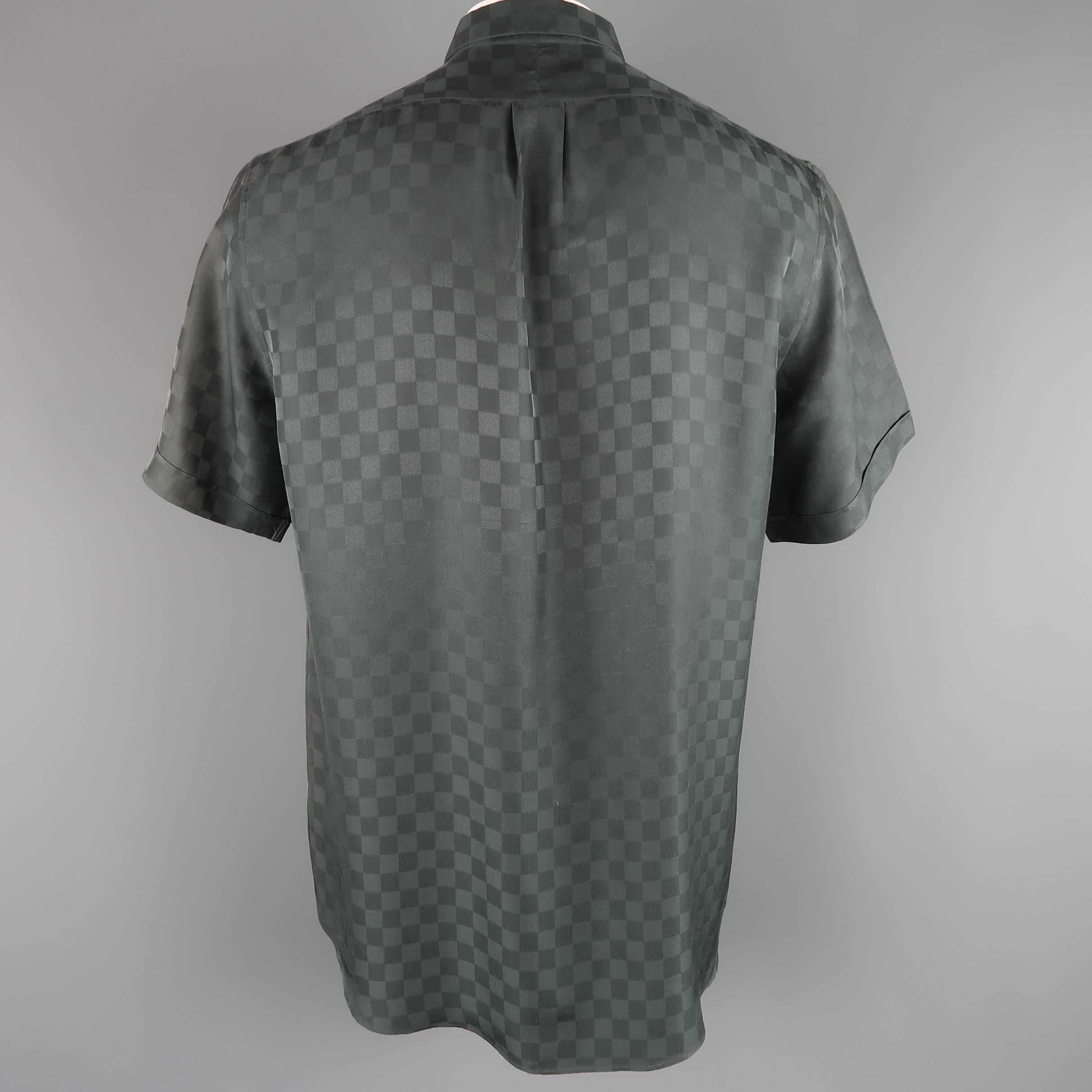 Louis Vuitton Charcoal Damier Checkered Silk Short Sleeve Shirt In Fair Condition In San Francisco, CA