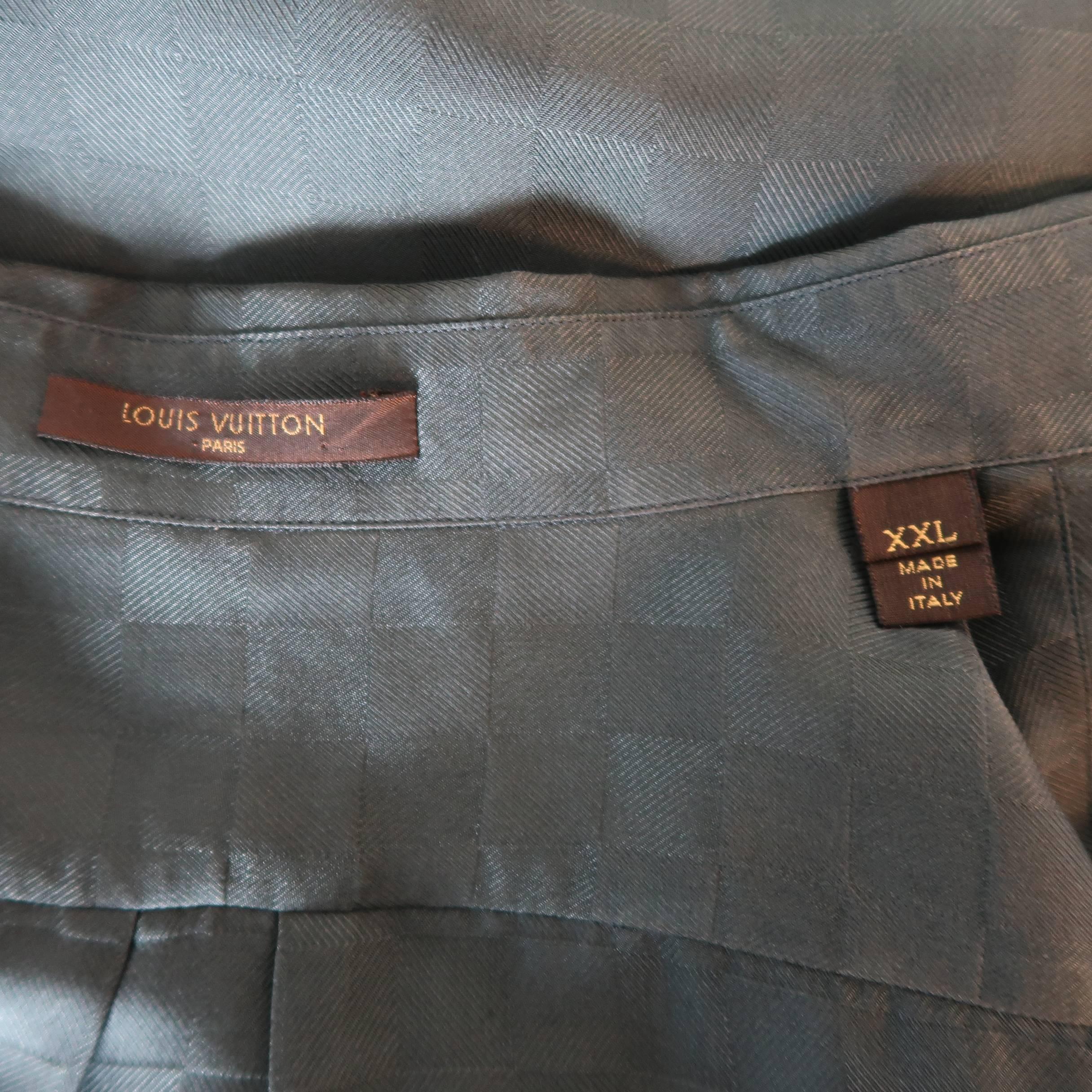 Men's Louis Vuitton Charcoal Damier Checkered Silk Short Sleeve Shirt