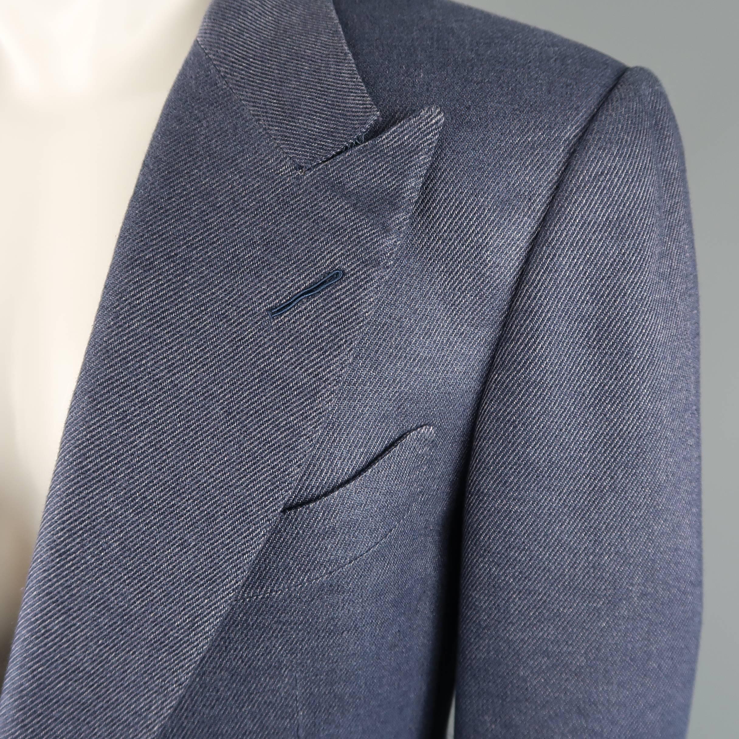 Tom Ford Navy Linen / Silk Sport Peak Lapel Patch Pocket Coat Jacket In Good Condition In San Francisco, CA