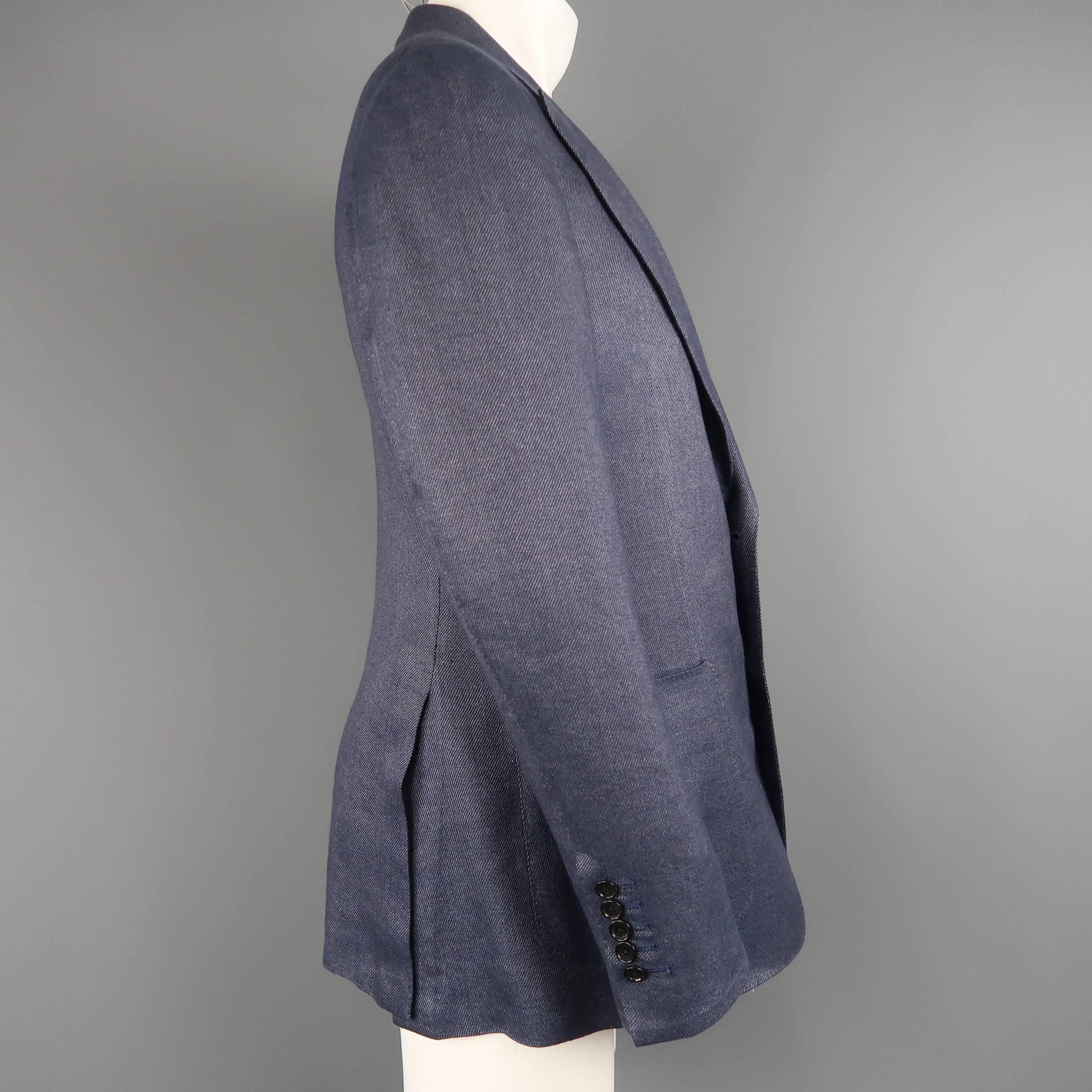 Men's Tom Ford Navy Linen / Silk Sport Peak Lapel Patch Pocket Coat Jacket