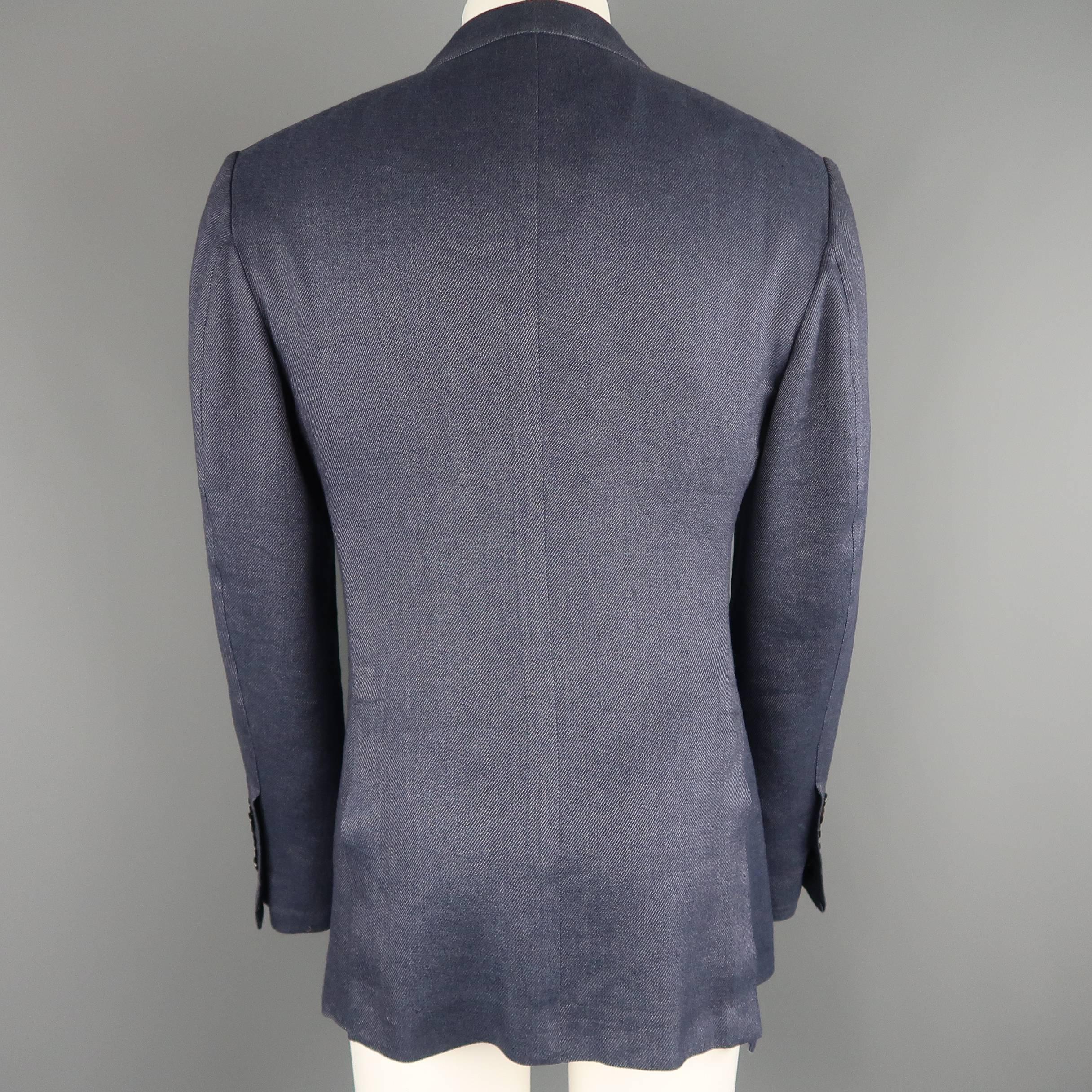 Tom Ford Navy Linen / Silk Sport Peak Lapel Patch Pocket Coat Jacket 2