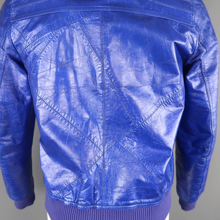Dior Homme Mens Blue Metallic Leather Bomber Jacket Coat, Spring 2009 ...