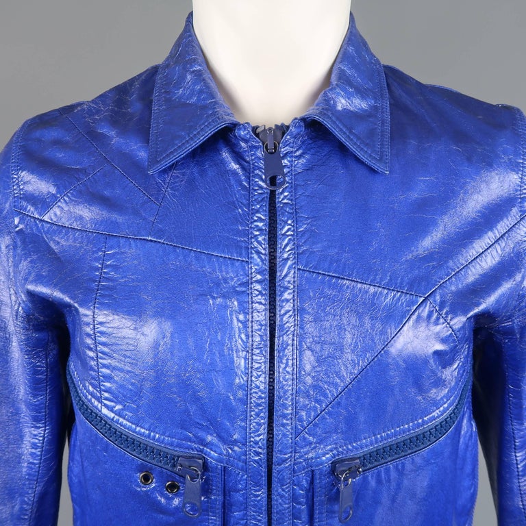 Dior Homme Mens Blue Metallic Leather Bomber Jacket Coat, Spring 2009 ...