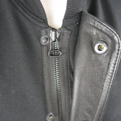 T By Alexander Wang Black Leather Trimmed Jersey Baseball Vest