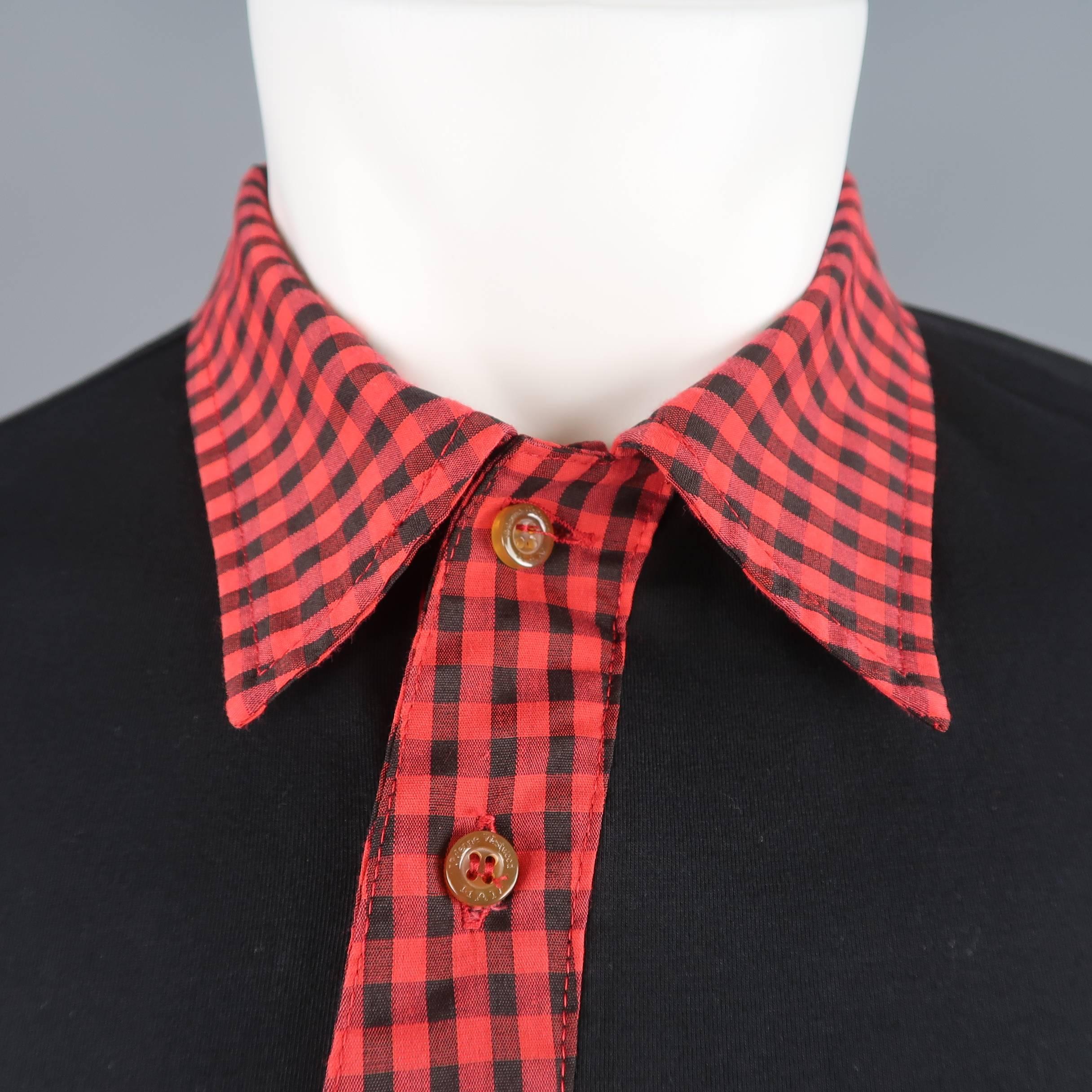 Men's VIVIENNE WESTWOOD Size M Black & Red Gingham Collar Cotton POLO Shirt