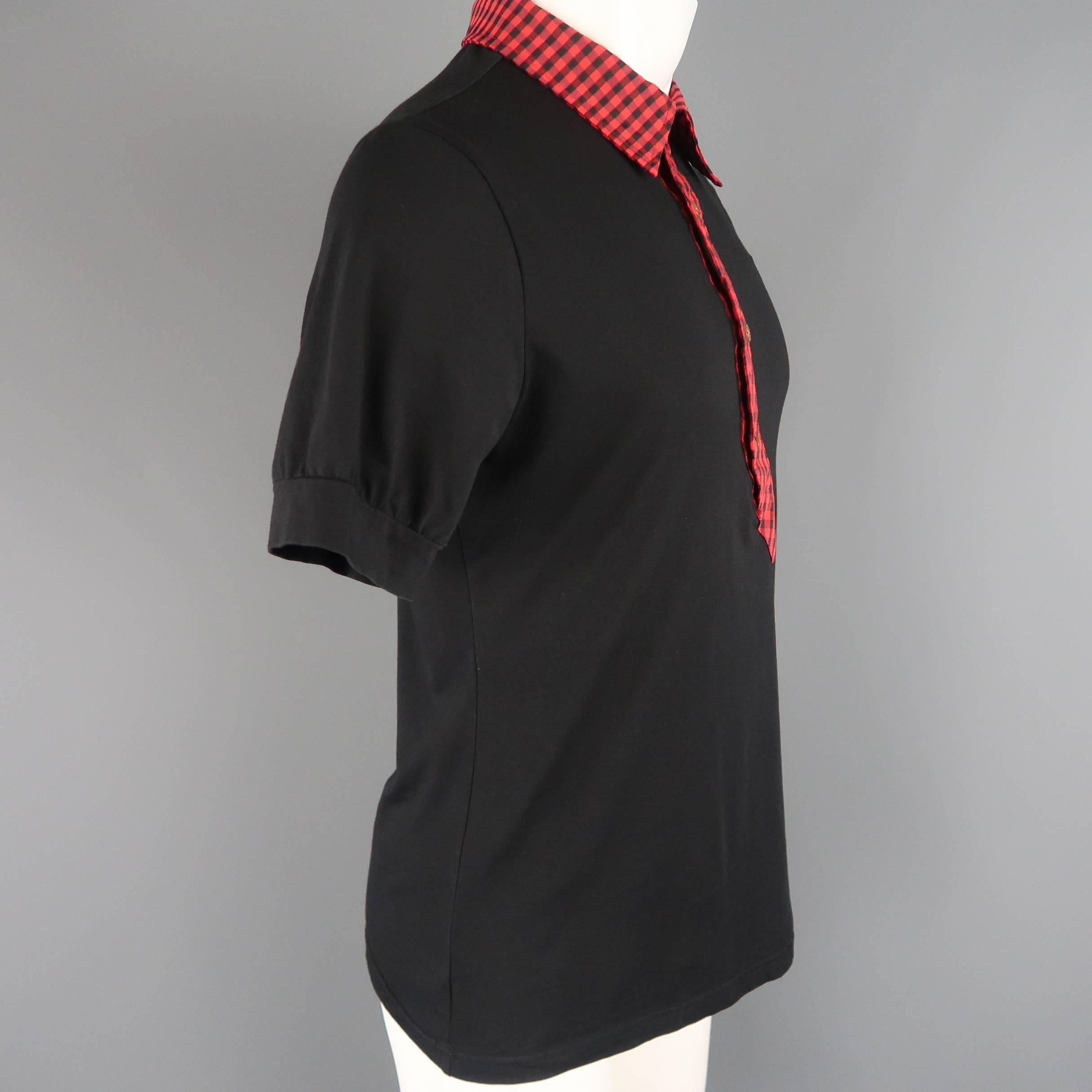 VIVIENNE WESTWOOD Size M Black & Red Gingham Collar Cotton POLO Shirt 1