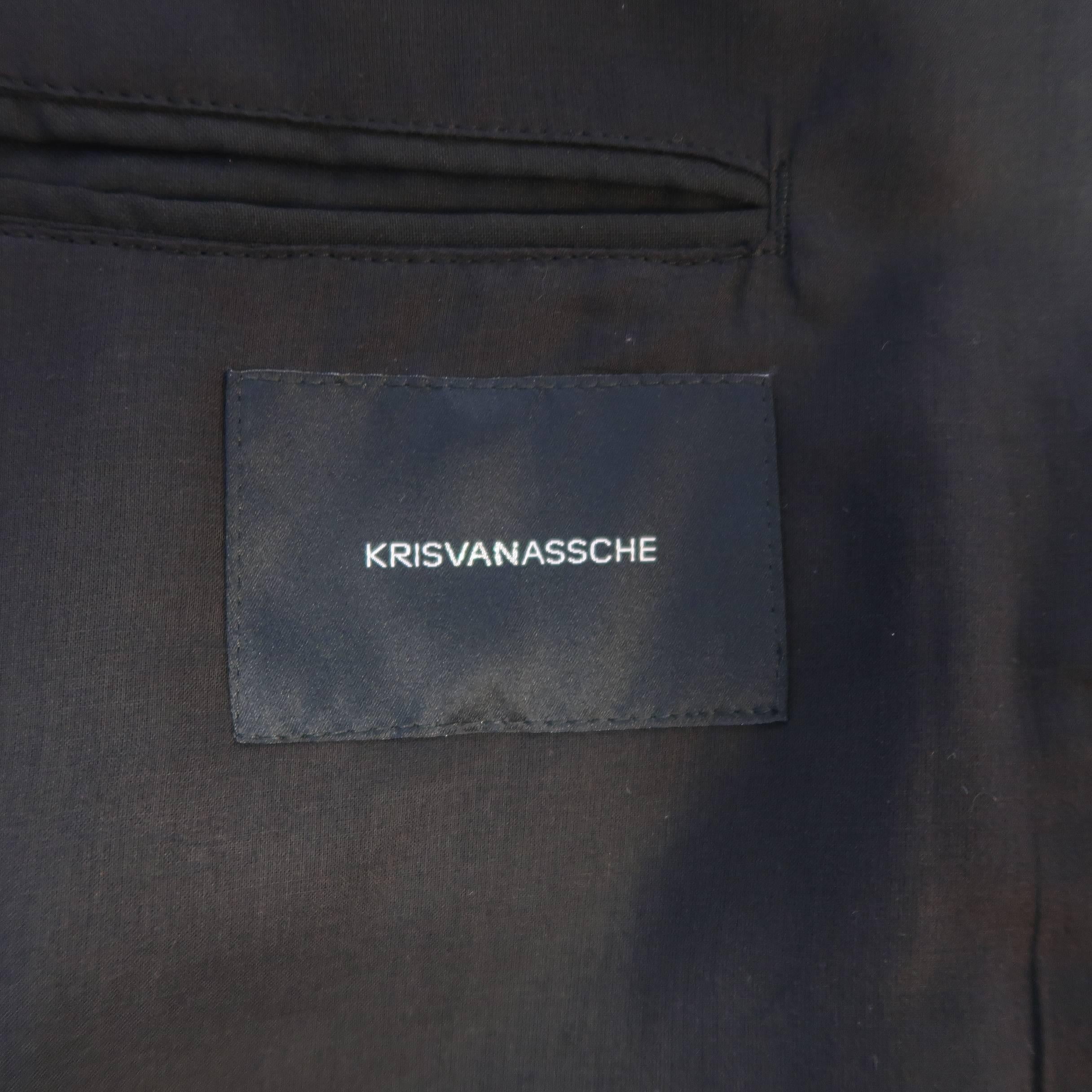 KRIS VAN ASSCHE 36 Regular Black Layered Raw Edge Wool Sport Coat Jacket 2