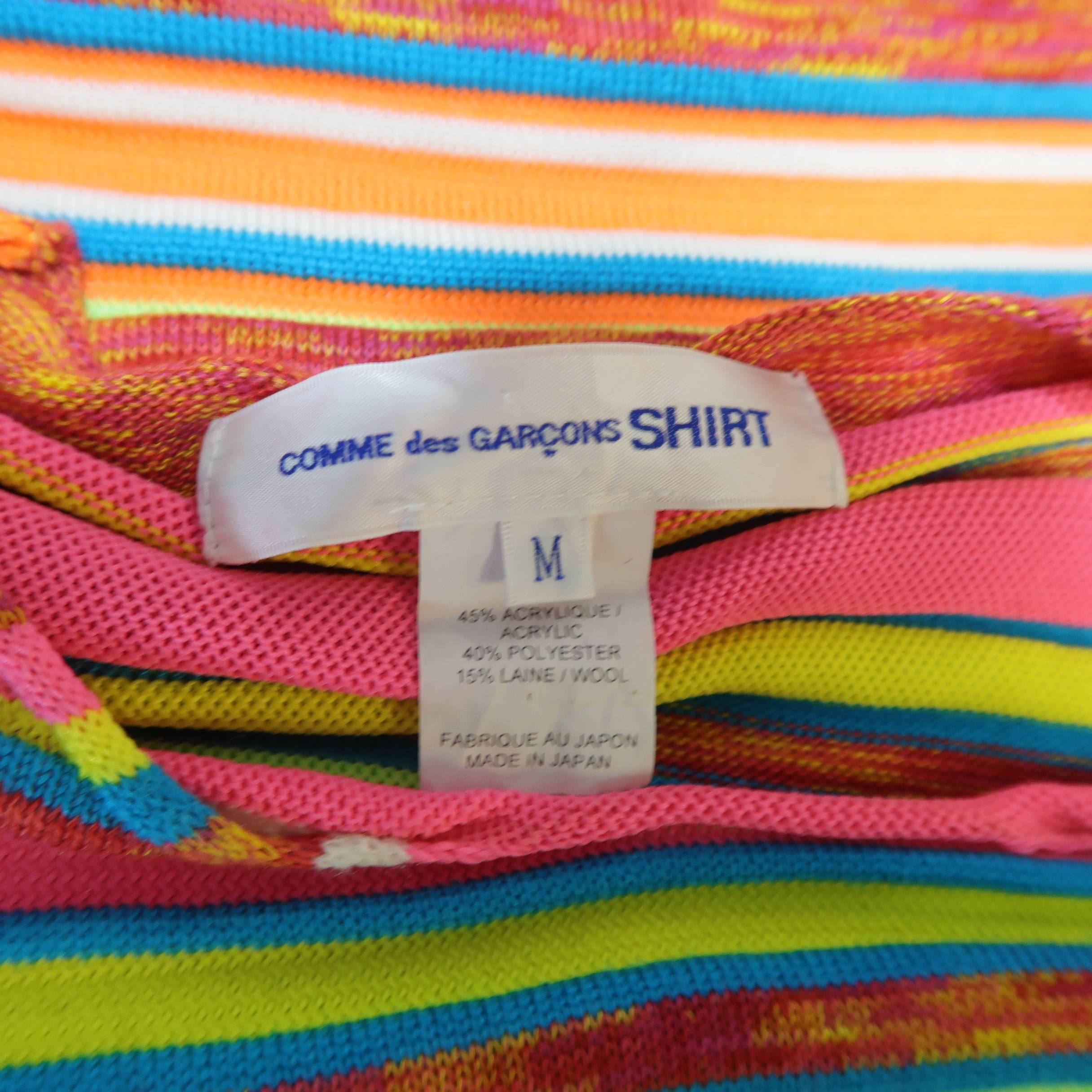 COMME des GARCONS Size M Neon Rainbow Striped Crewneck Sweater In Excellent Condition In San Francisco, CA