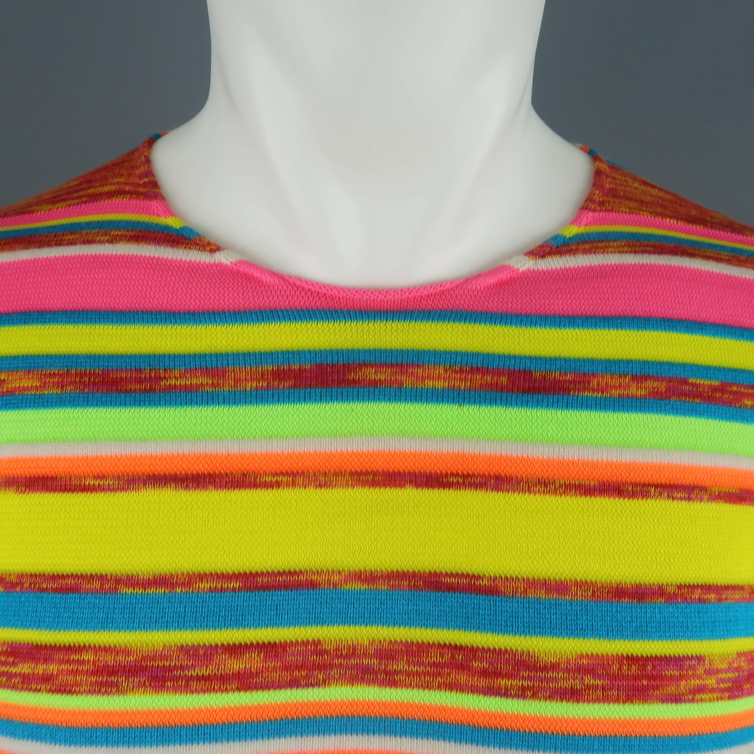 COMME des GARCONS SHIRT pullover sweater comes in neon rainbow striped knit with a crewneck, and rolled hem. Made in Japan.
 
Excellent Pre-Owned Condition.
Marked: M
 
Measurements:
 
Shoulder: 17 in.
Chest: 40 in.
Sleeve: 23 in.
Length: 24 in.
