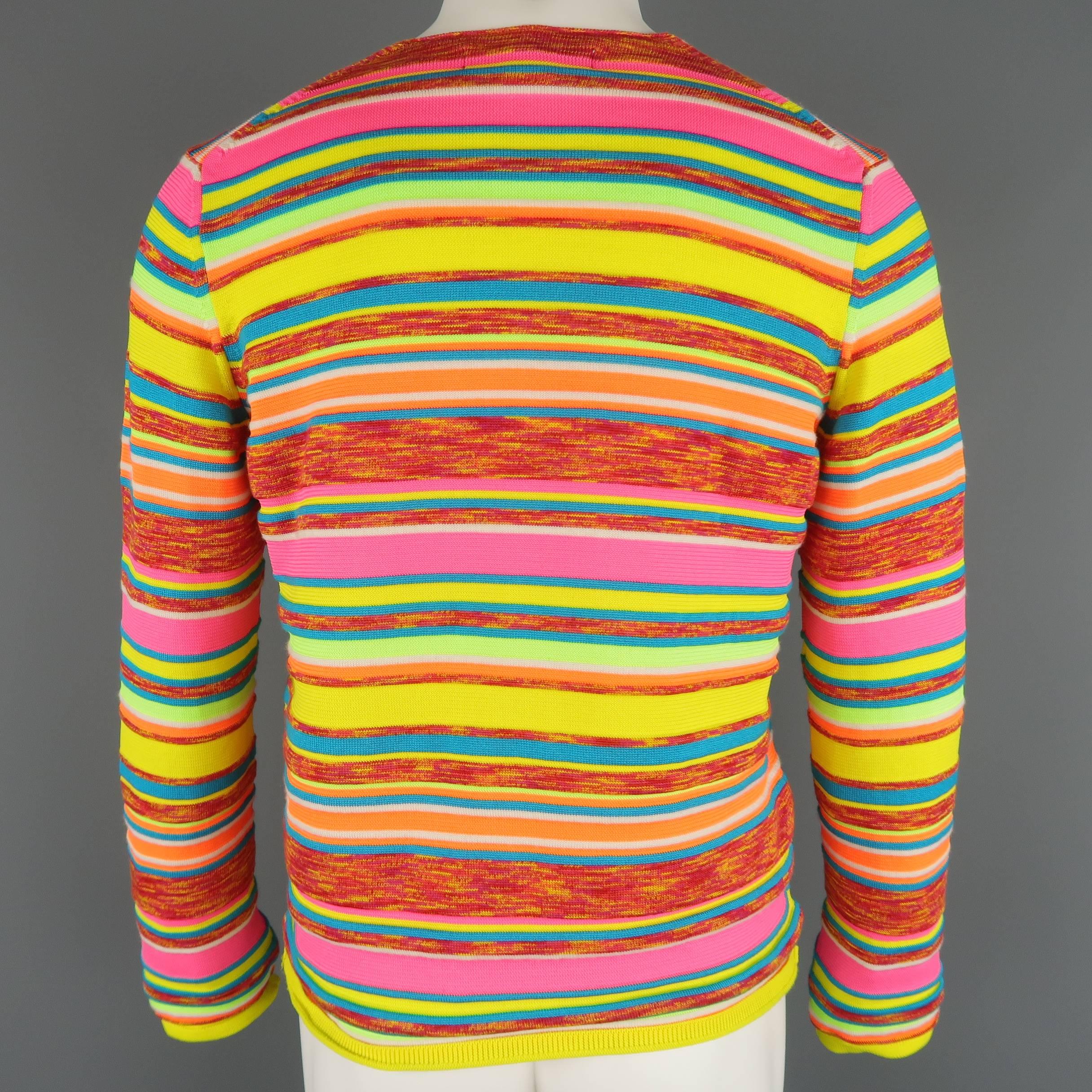 Brown COMME des GARCONS Size M Neon Rainbow Striped Crewneck Sweater