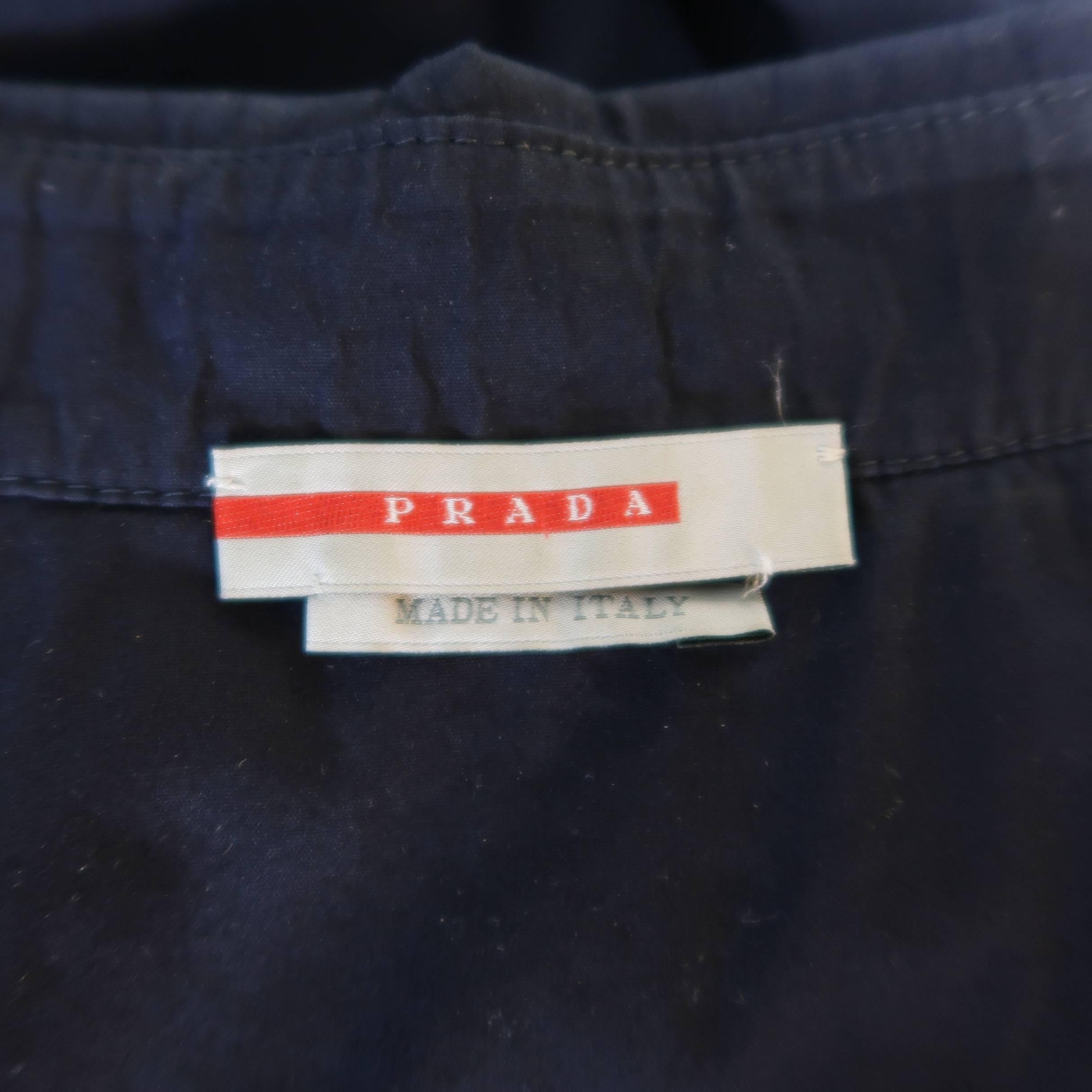 PRADA Size M Navy Solid Cotton Blend Striped Pocket Short Sleeve Shirt 1