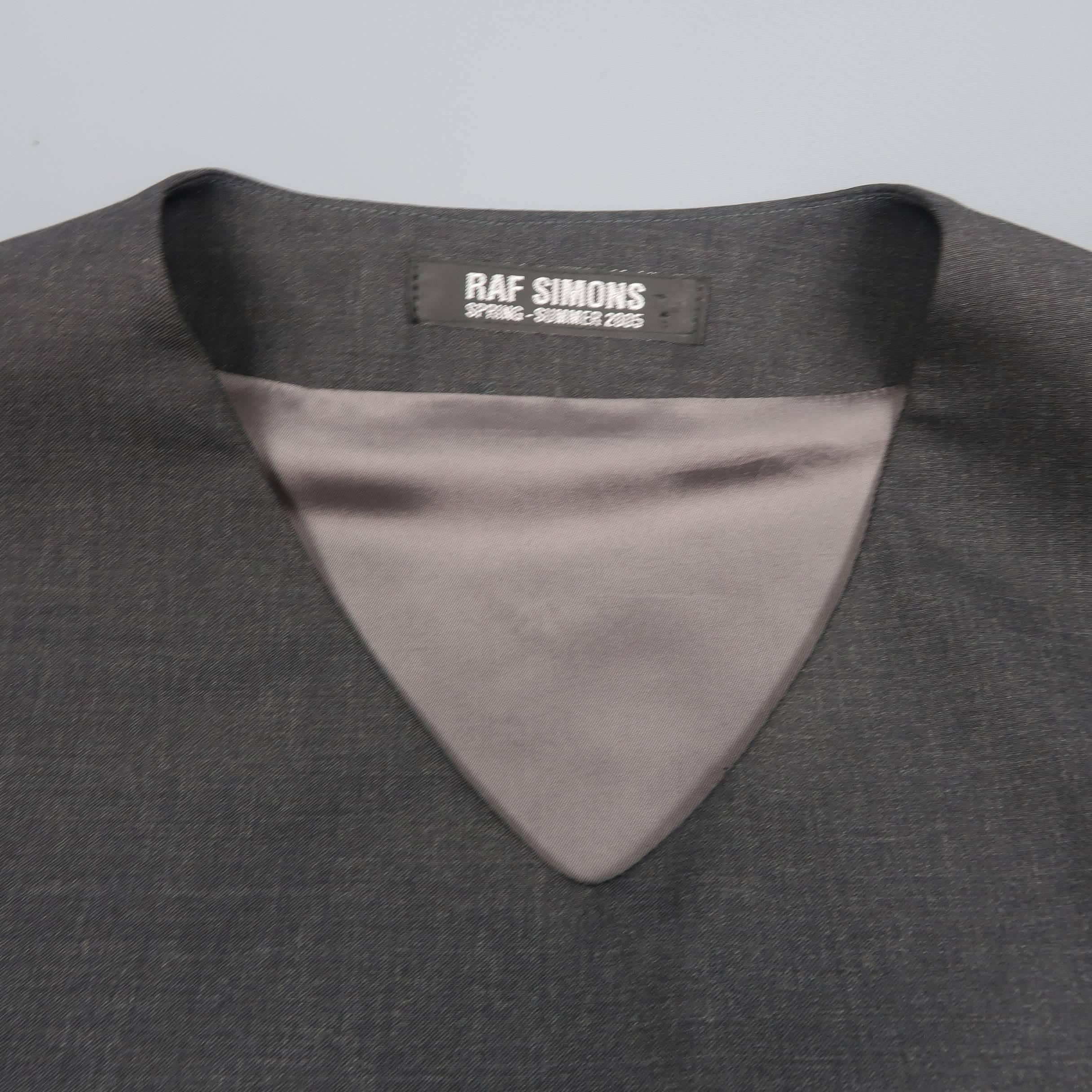 Black RAF SIMONS Size XS Charcoal Wool V Neck Sleeveless Vest Top '05