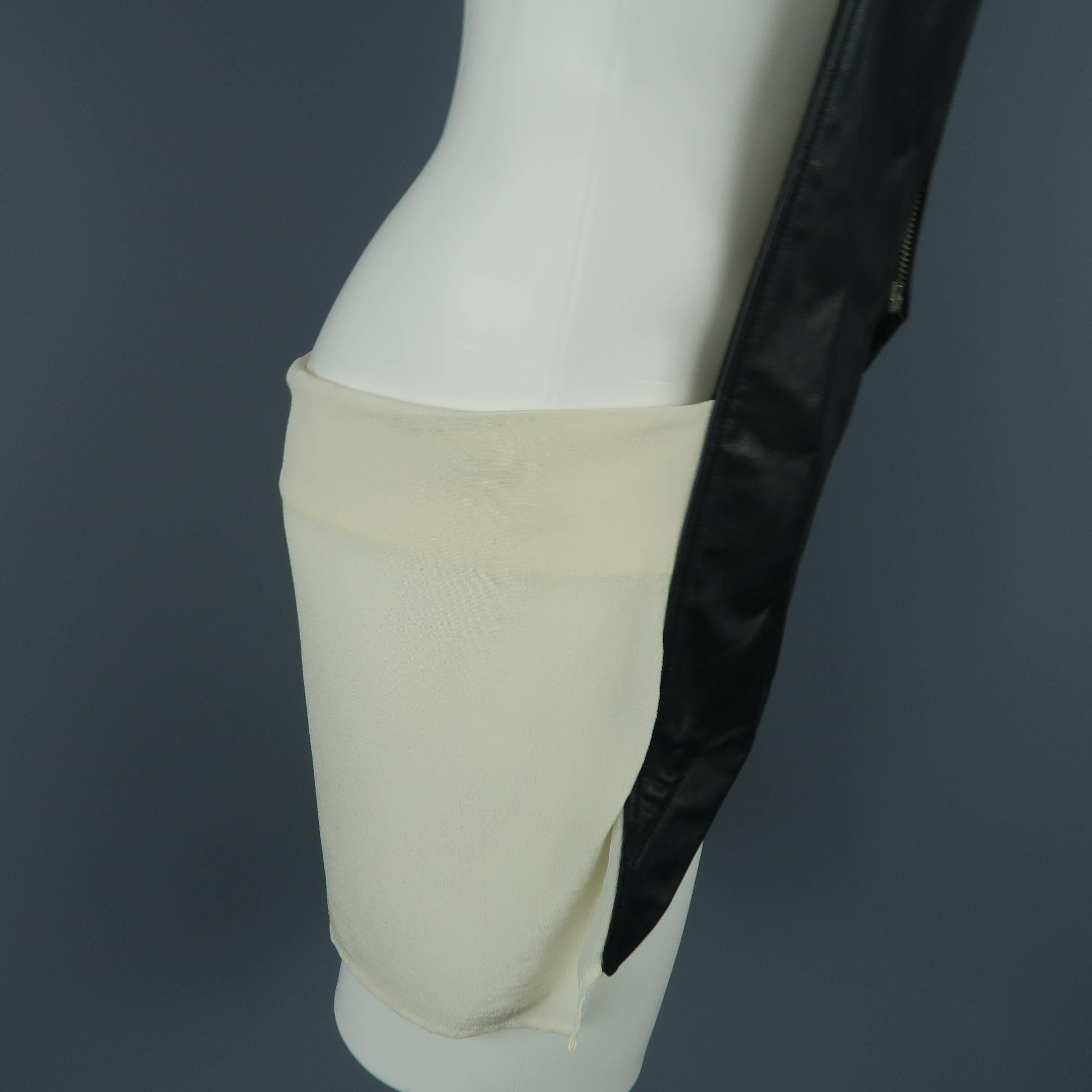 Rick Owens Black Leather Backless Cream Fabric Sash Vest 2