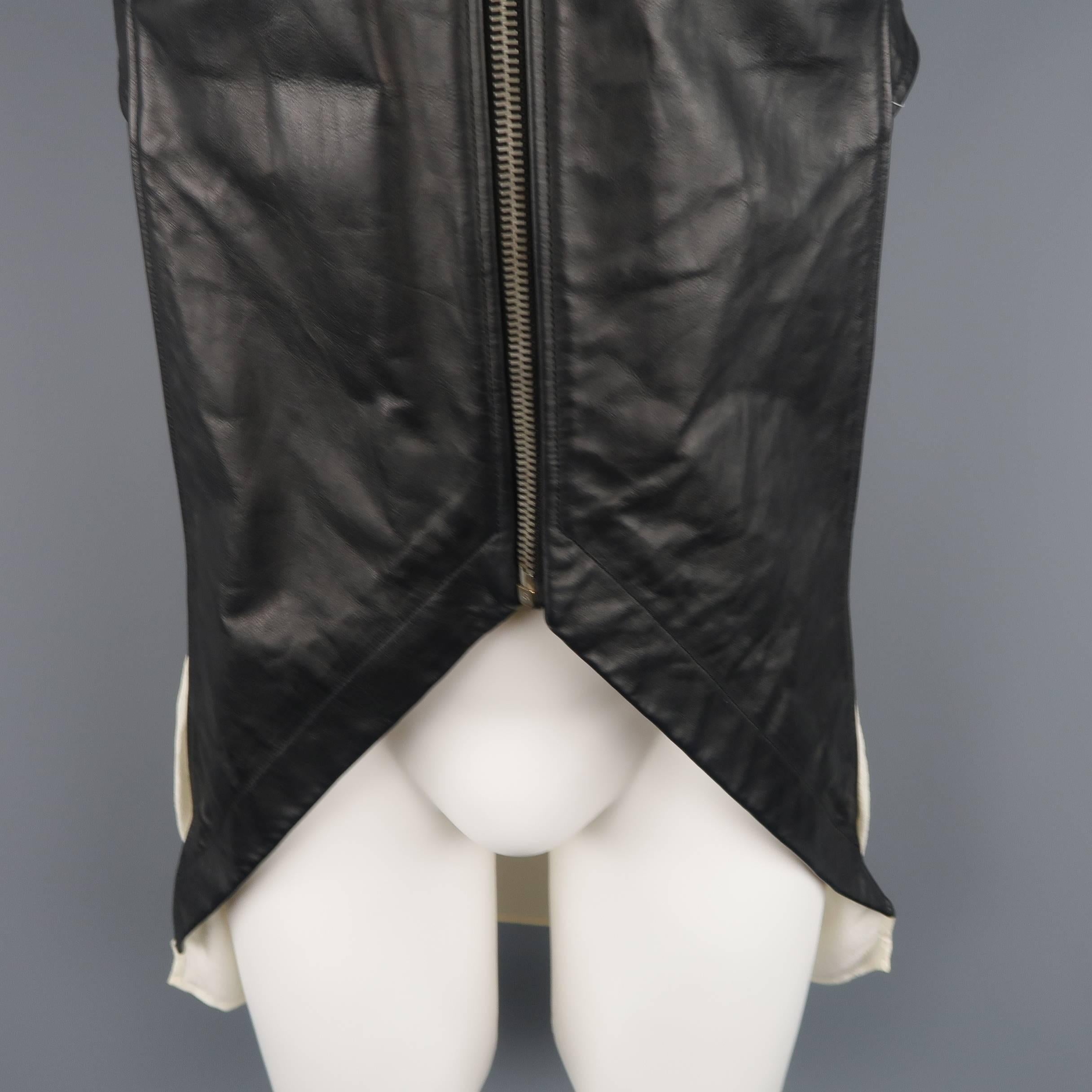 Rick Owens Black Leather Backless Cream Fabric Sash Vest In Good Condition In San Francisco, CA