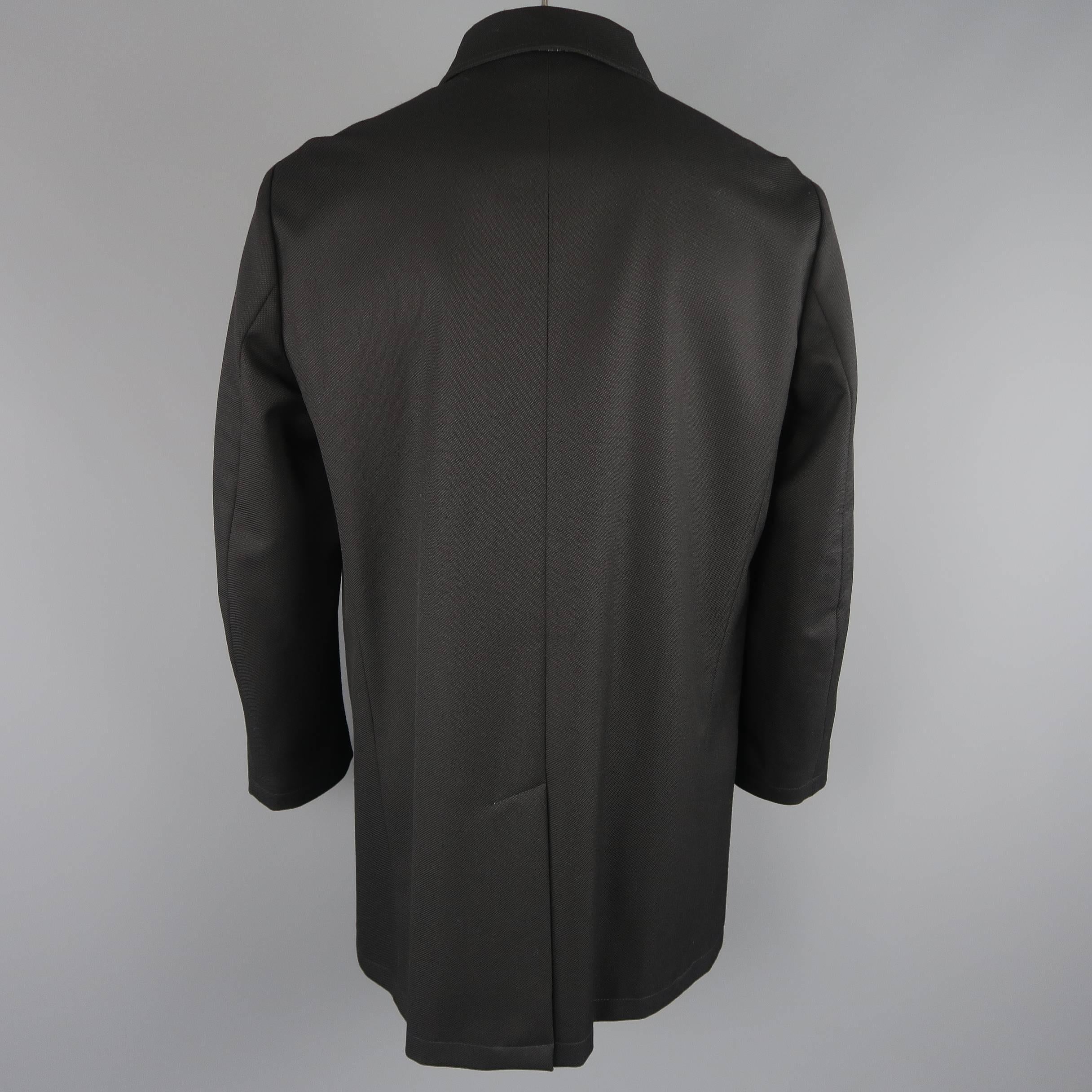 Men's ISAIA 46 Black Textured Wool Canvas Hidden Placket Car Coat Jacket