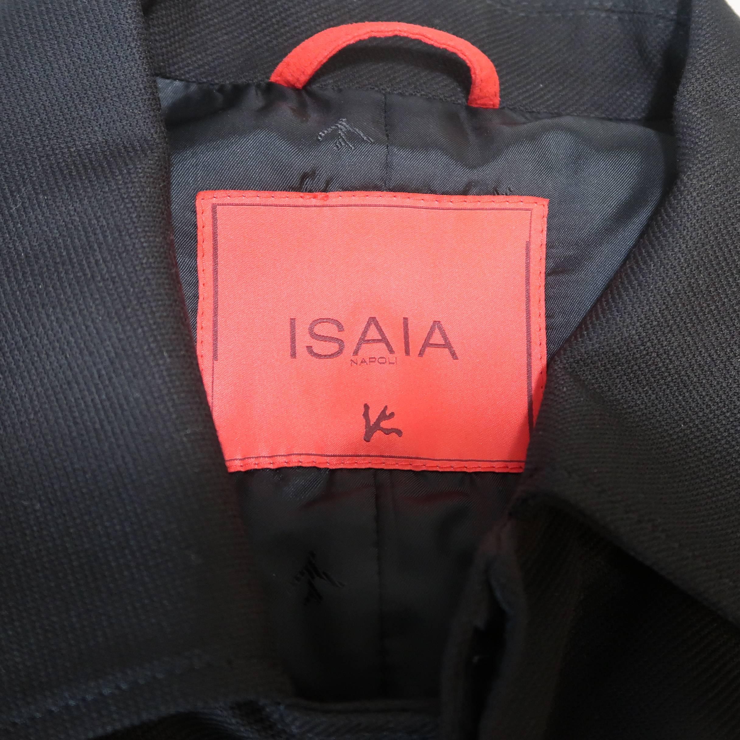 ISAIA 46 Black Textured Wool Canvas Hidden Placket Car Coat Jacket 1