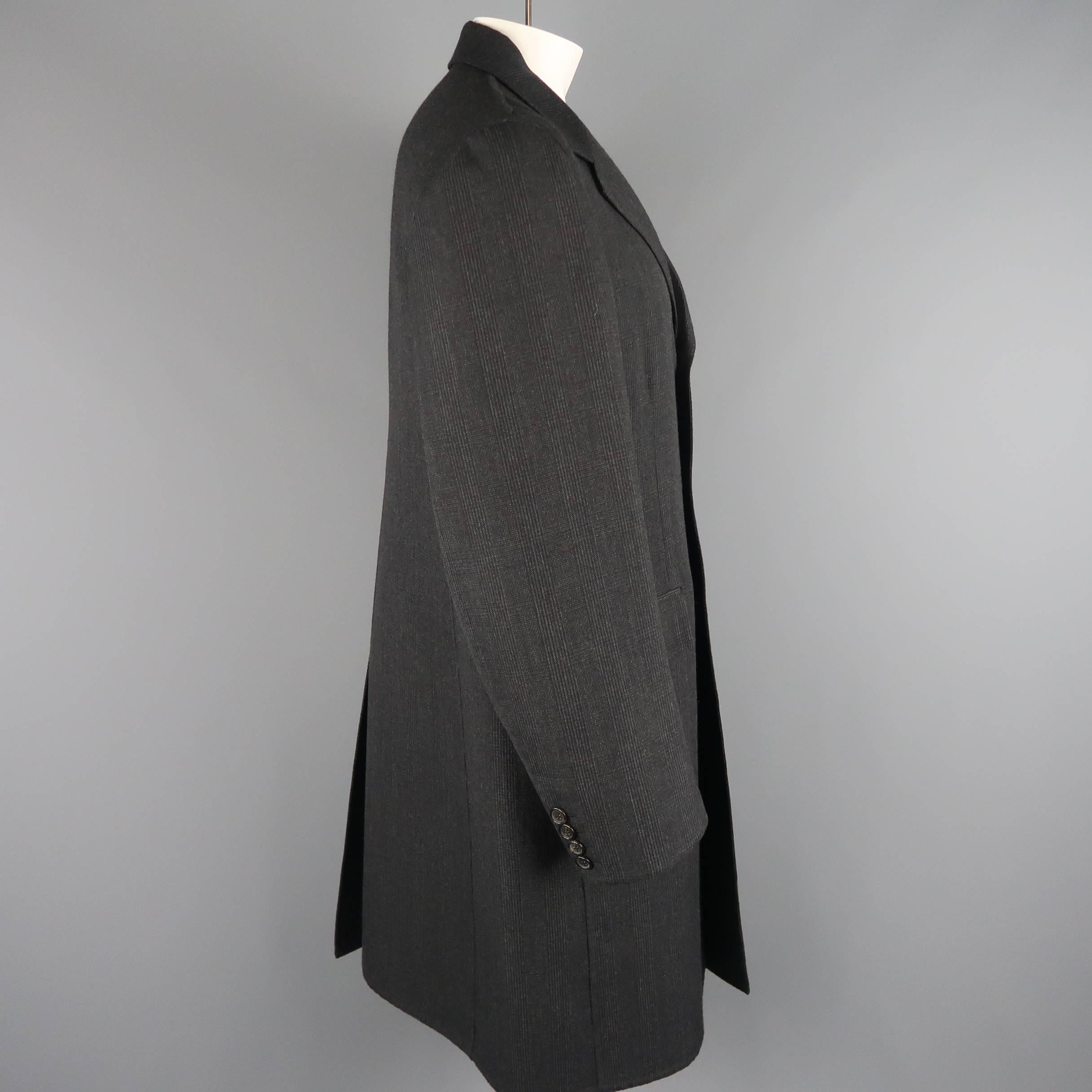 Black PRADA 46 Charcoal Glenplaid Wool Notch Lapel overcoat Coat Jacket