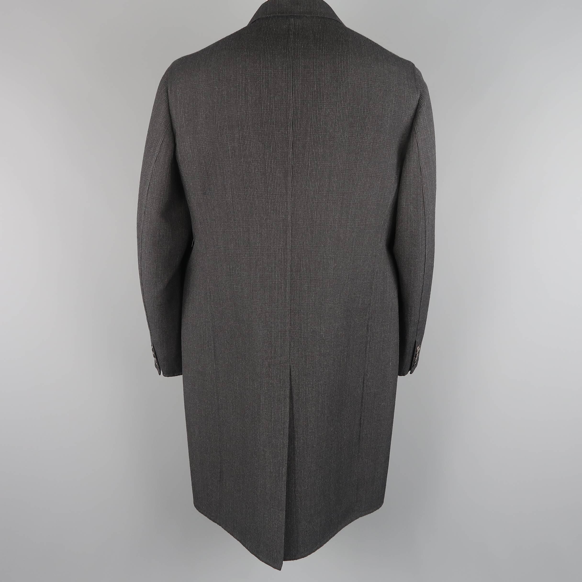 PRADA 46 Charcoal Glenplaid Wool Notch Lapel overcoat Coat Jacket In Excellent Condition In San Francisco, CA