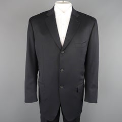 Men's ISAIA 48 Long Midnight Navy Solid Wool Notch Lapel 3 Button Suit