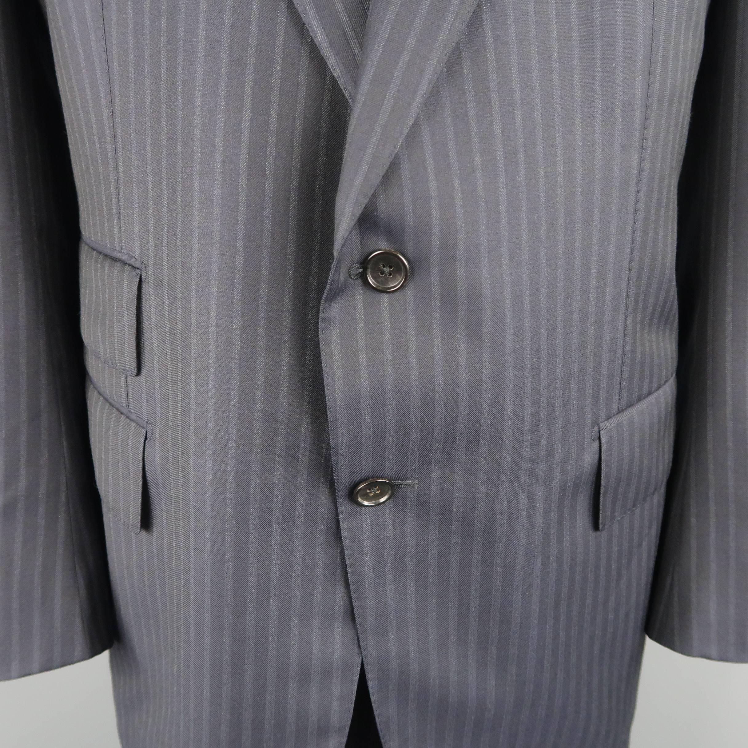 Tom Ford Men's Black Stripe Wool Notch Lapel Suit In Good Condition In San Francisco, CA