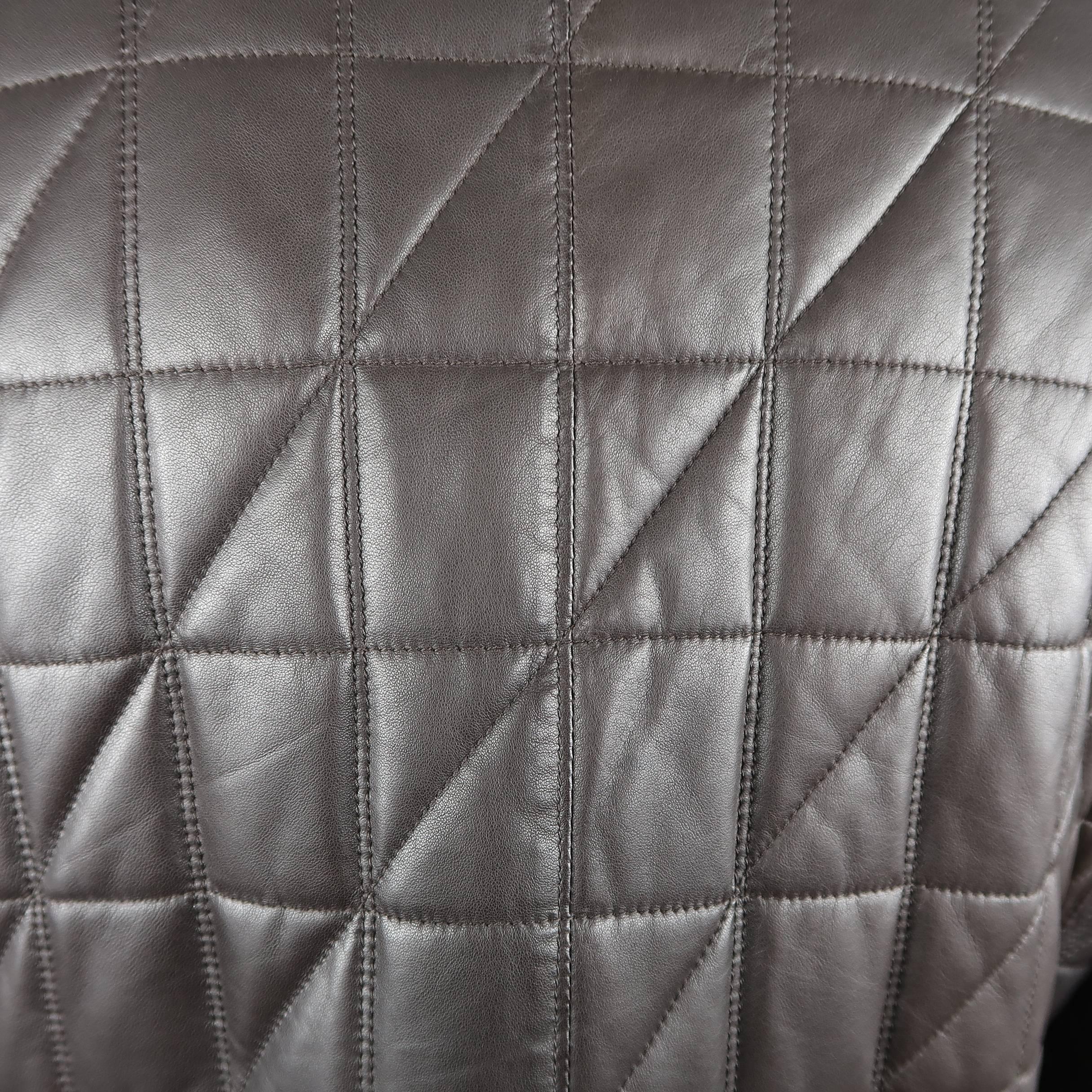 Men's ERMENEGILDO ZEGNA 46 Brown Quilted Leather Flap Pocket Jacket 6