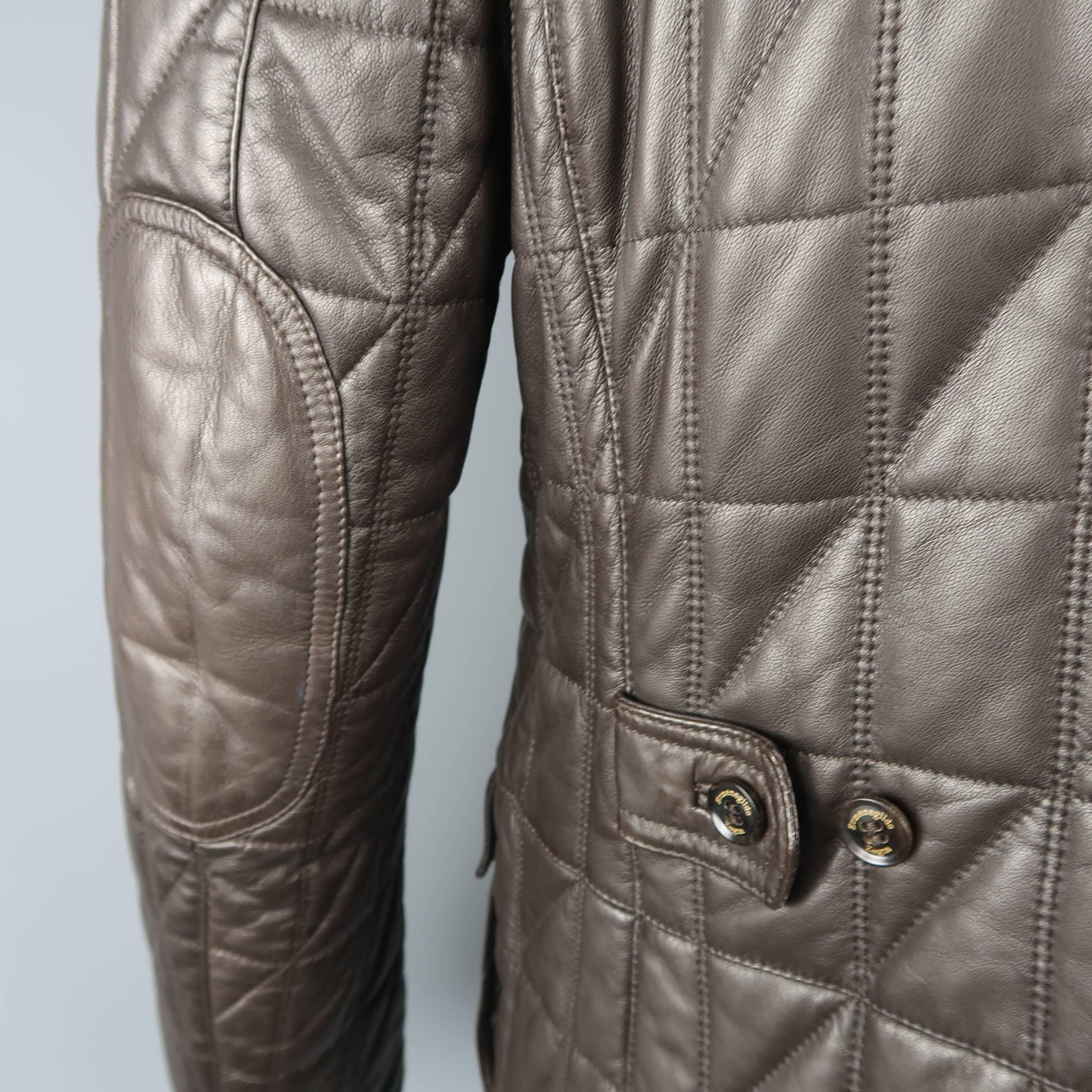 Men's ERMENEGILDO ZEGNA 46 Brown Quilted Leather Flap Pocket Jacket 5