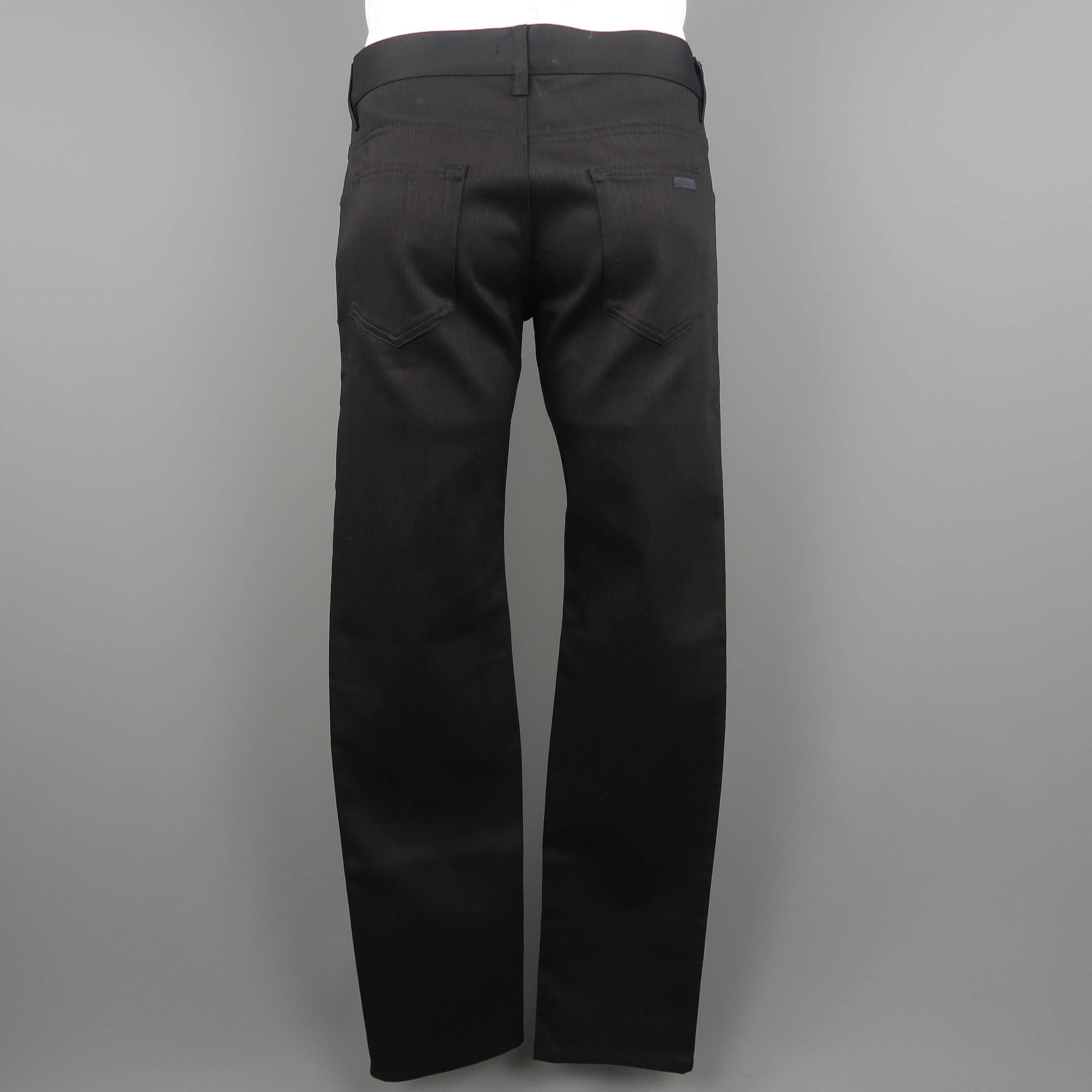 PRADA 34 Black Cotton Blend Coated Denim Tight Fit Jeans 3