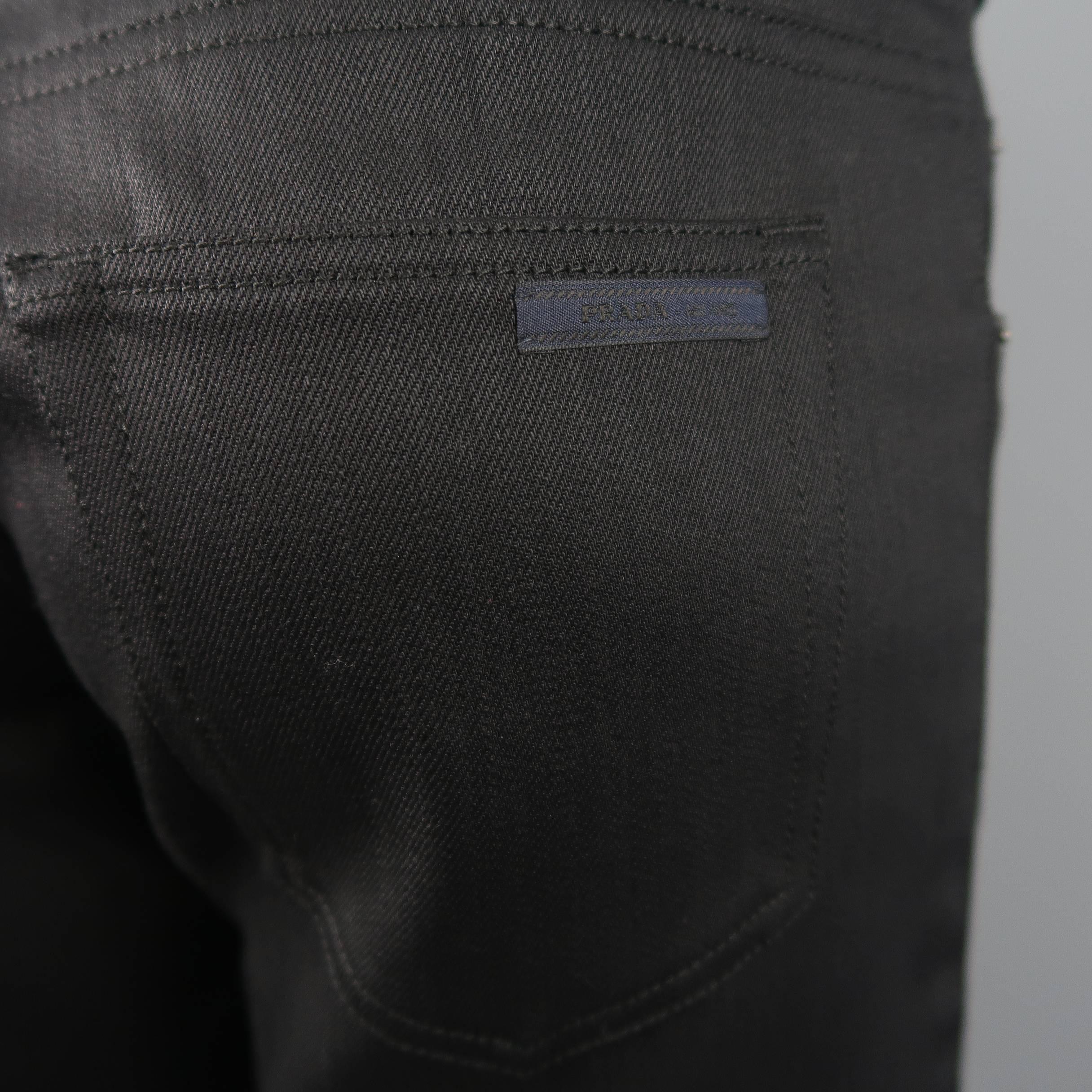 PRADA 34 Black Cotton Blend Coated Denim Tight Fit Jeans 4