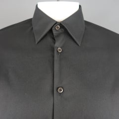Men's PRADA Size L Black Solid Cotton Blend Long Sleeve Shirt
