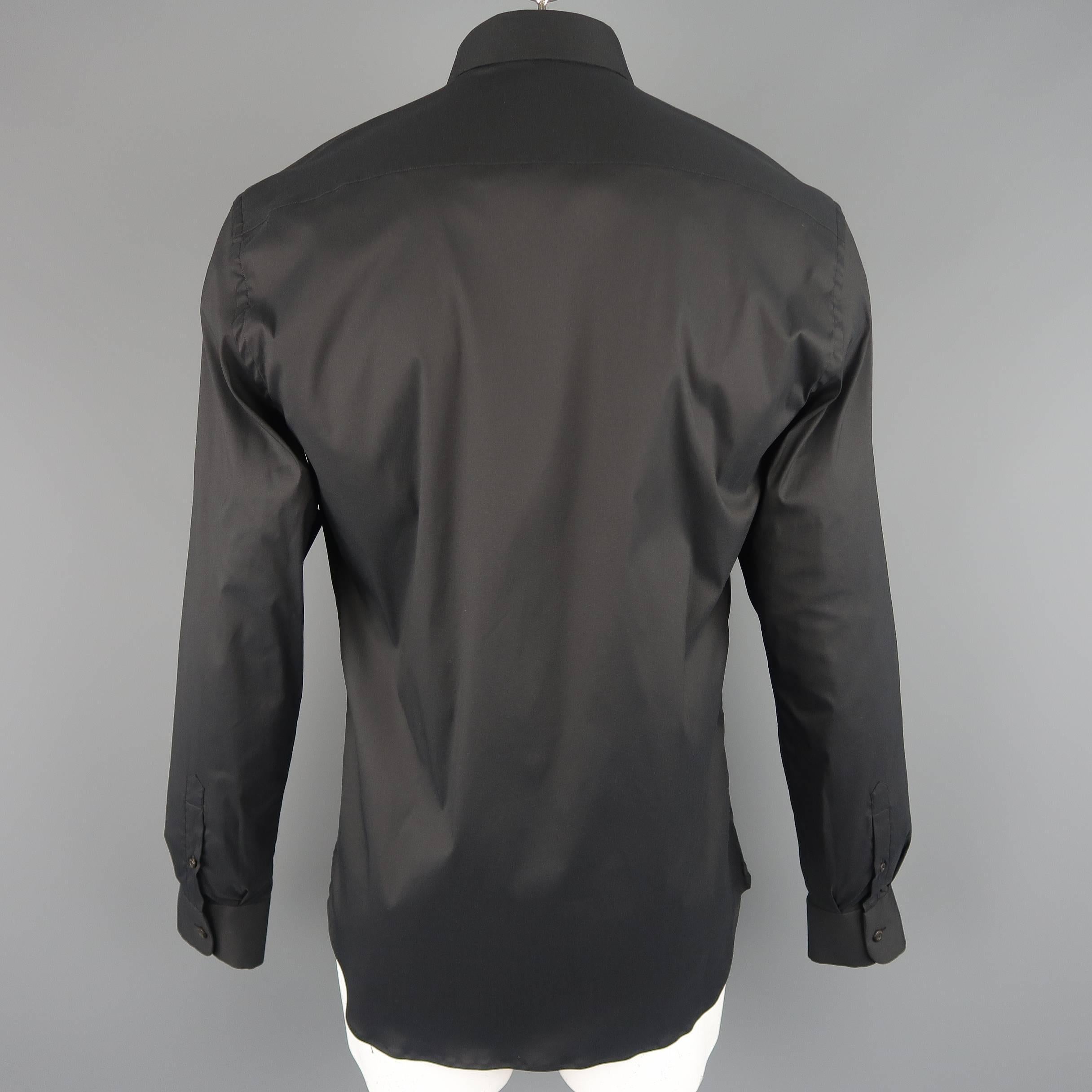 Men's PRADA Size L Black Solid Cotton Blend Long Sleeve Shirt In New Condition In San Francisco, CA