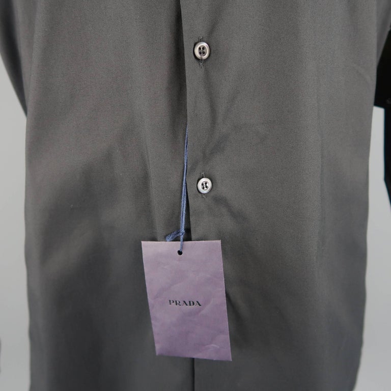 Men's PRADA Size L Black Solid Cotton Blend Long Sleeve Shirt at 1stdibs