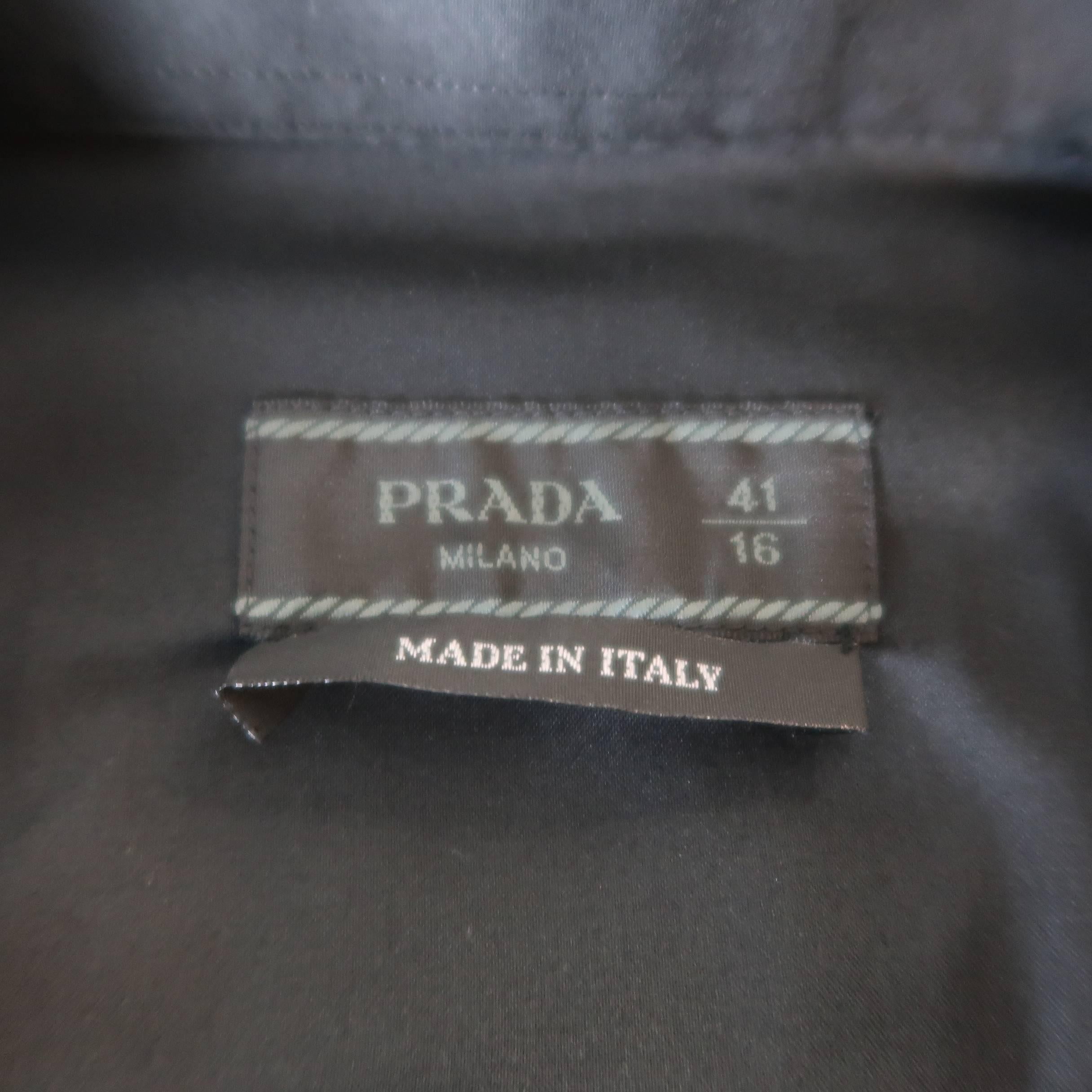 Men's PRADA Size L Black Solid Cotton Blend Long Sleeve Shirt 2