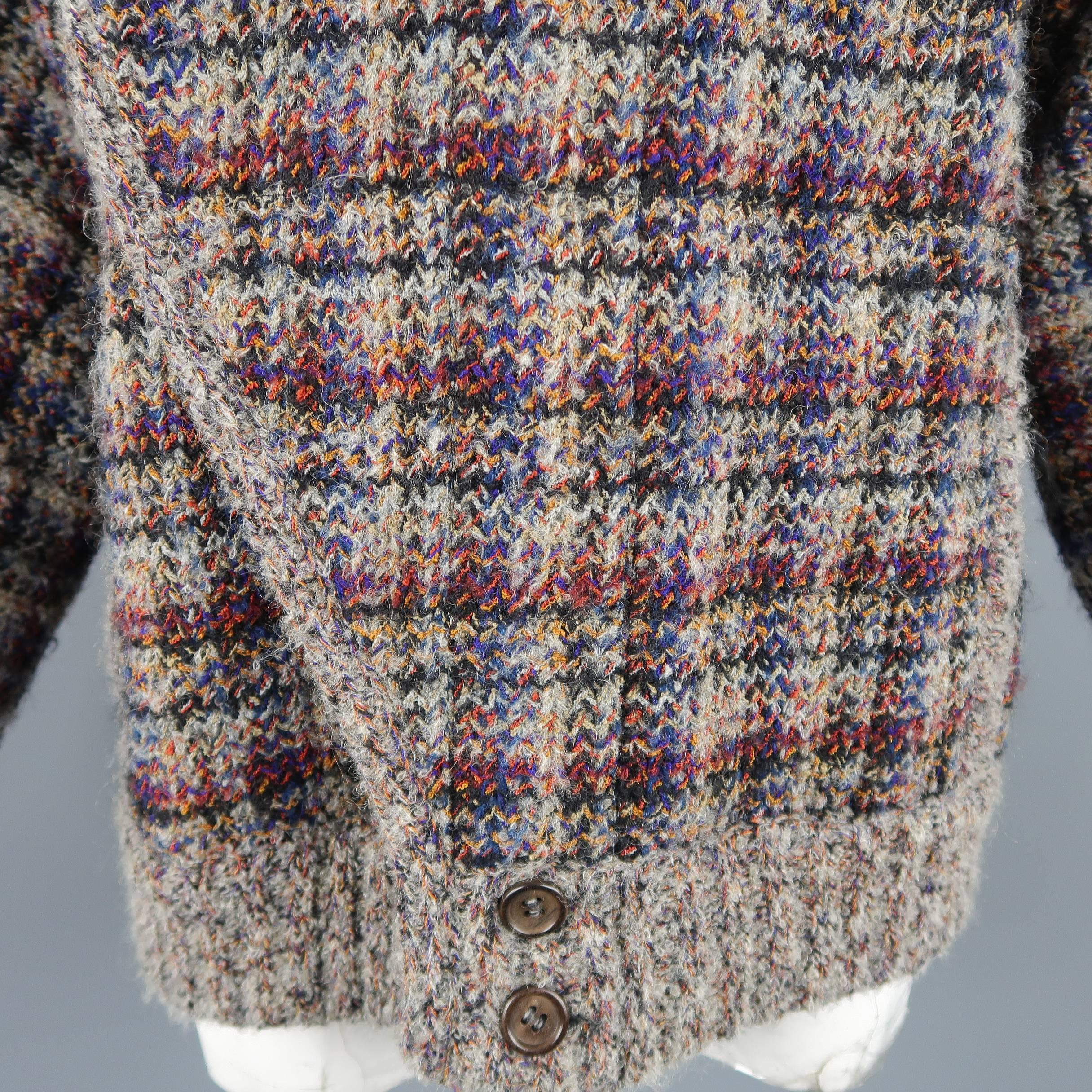 Women's or Men's Vintage MISSONI L Grey & Burgundy Plaid Knitted Wool Blend Reversible Jacket