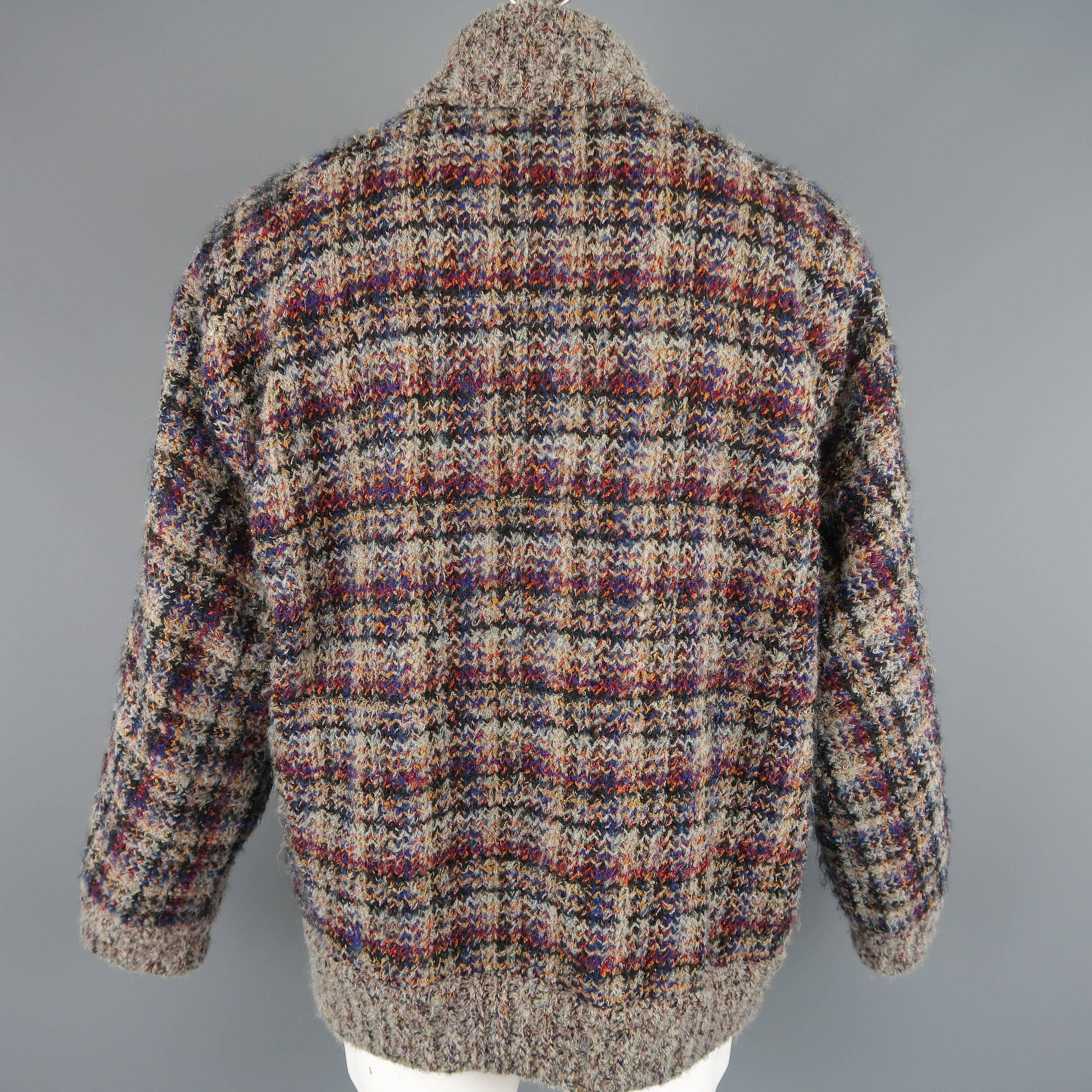 Vintage MISSONI L Grey & Burgundy Plaid Knitted Wool Blend Reversible Jacket 2