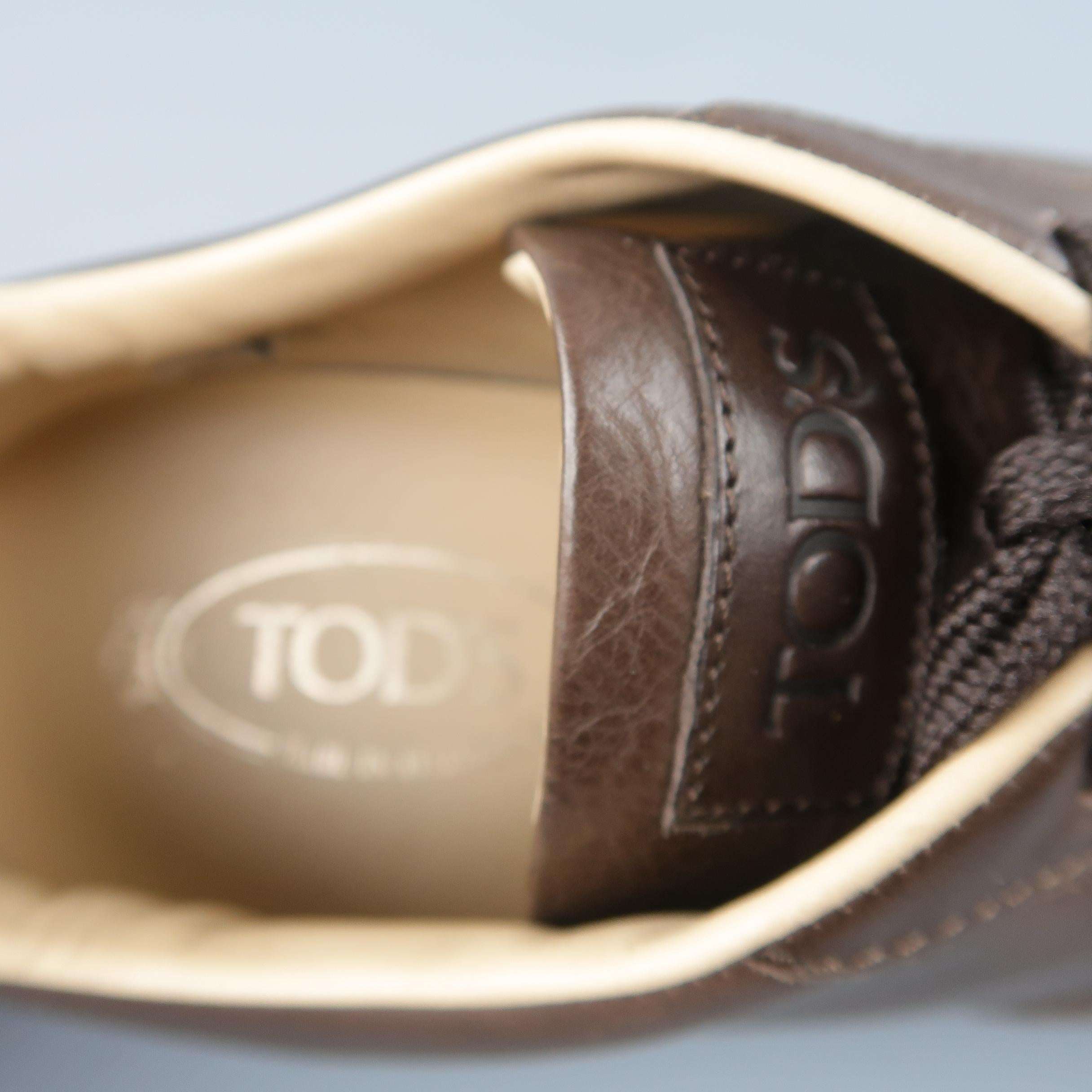 TOD'S Size 12 Brown Solid Leather Trainer Sneakers 1