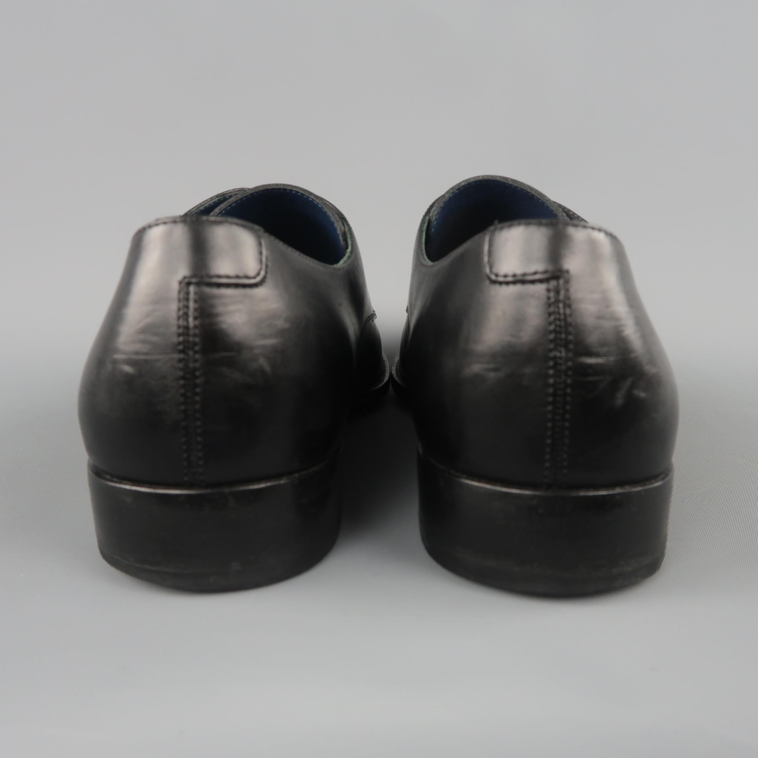 SALVATORE FERRAGAMO Size 11.5 Black Leather Apron Toe Monk Strap Loafers Shoes 1