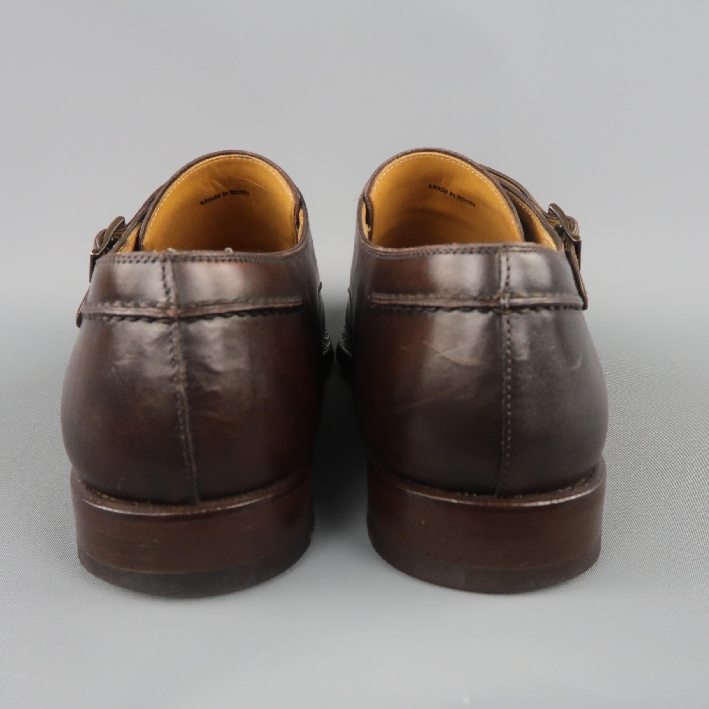 MAGNANNI Size 12 Brown Antique Leather Double Monk Strap Loafers In Good Condition In San Francisco, CA