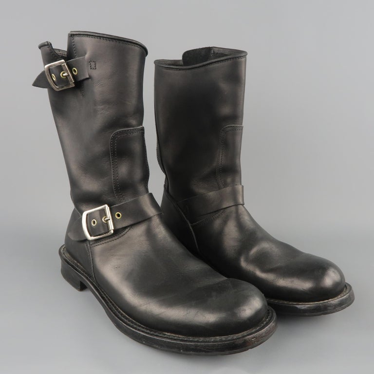 DOLCE and GABBANA Size 8.5 Black Leather Double Strap Biker Boots at ...