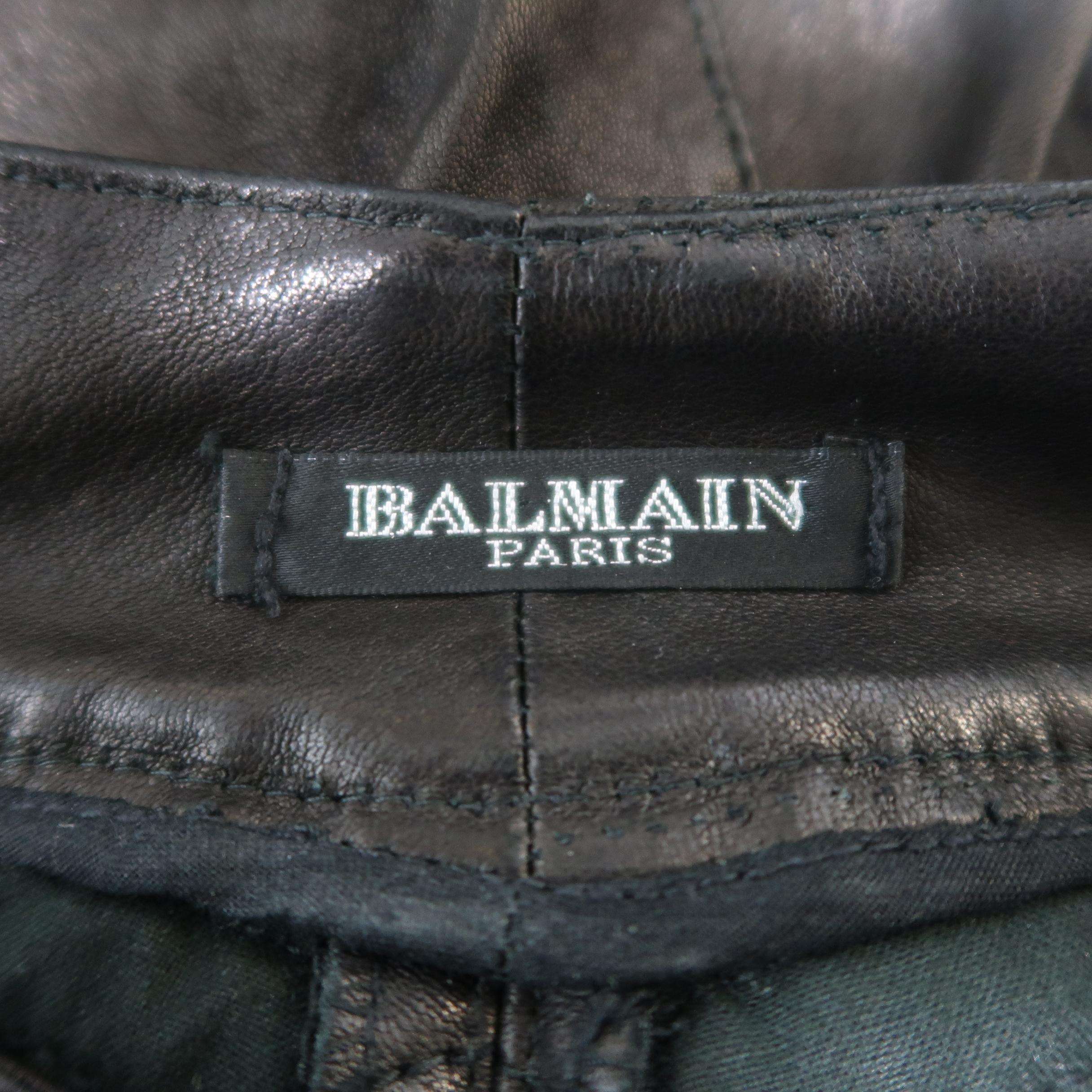 Balmain Black Quilted Stretch Leather Skinny Motorcycle Pants 6